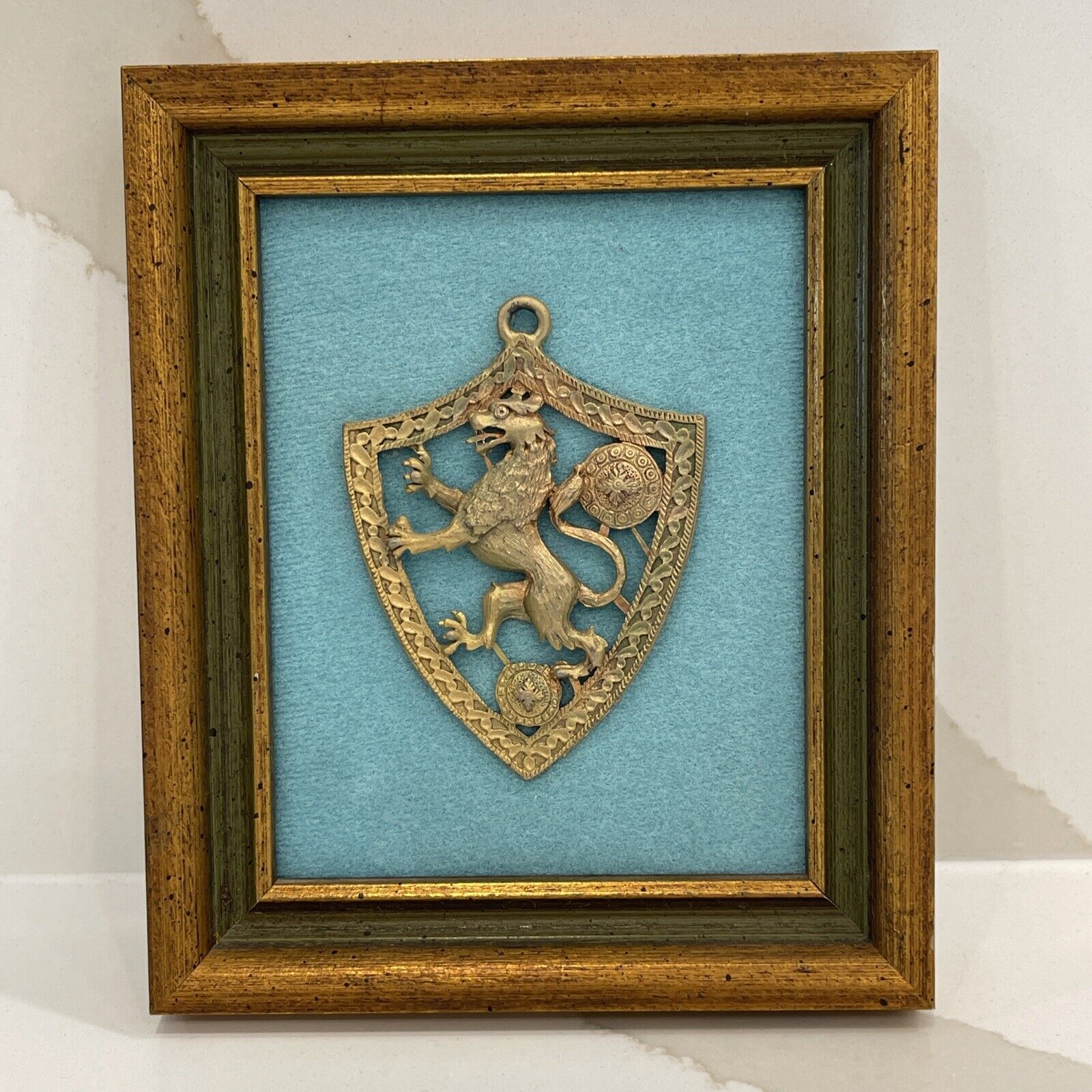 Vintage Heraldic Lion Gold Lion Crest Mounted Art MCM Wall Decor 6” X 5”