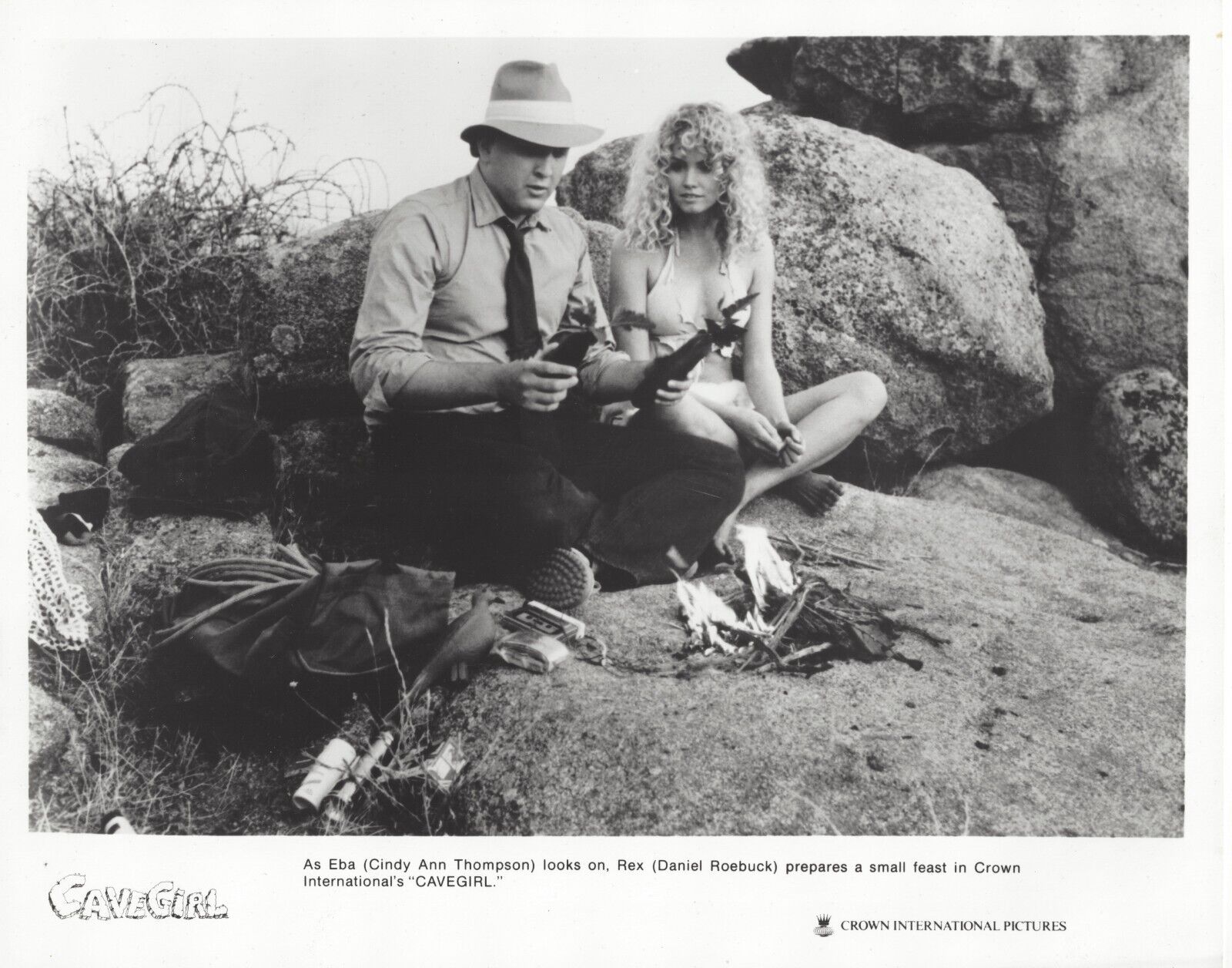 Cavegirl~Daniel Roebuck, Cynthia Thompson~Cooking w/ Fire~Movie Press Photo~1985