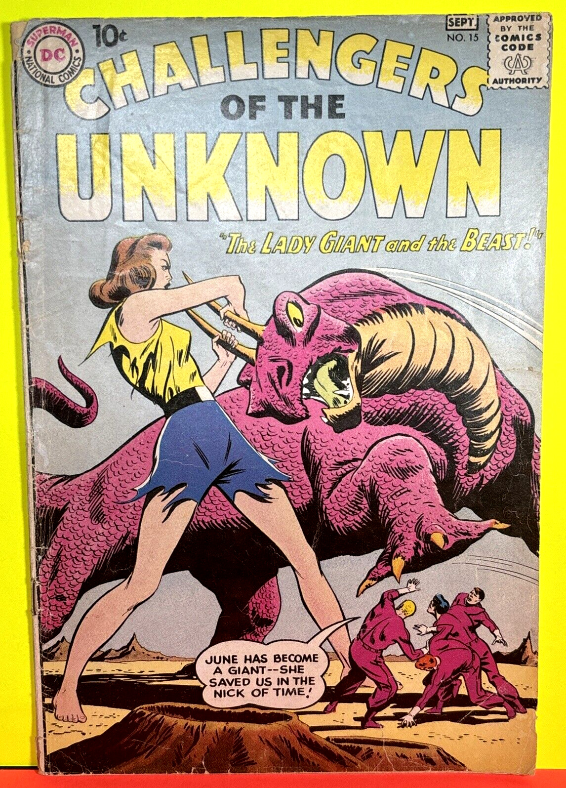 1960 “CHALLENGERS OF THE UNKNOWN” DC Comic Book No. 15 Lady Giant & The Beast
