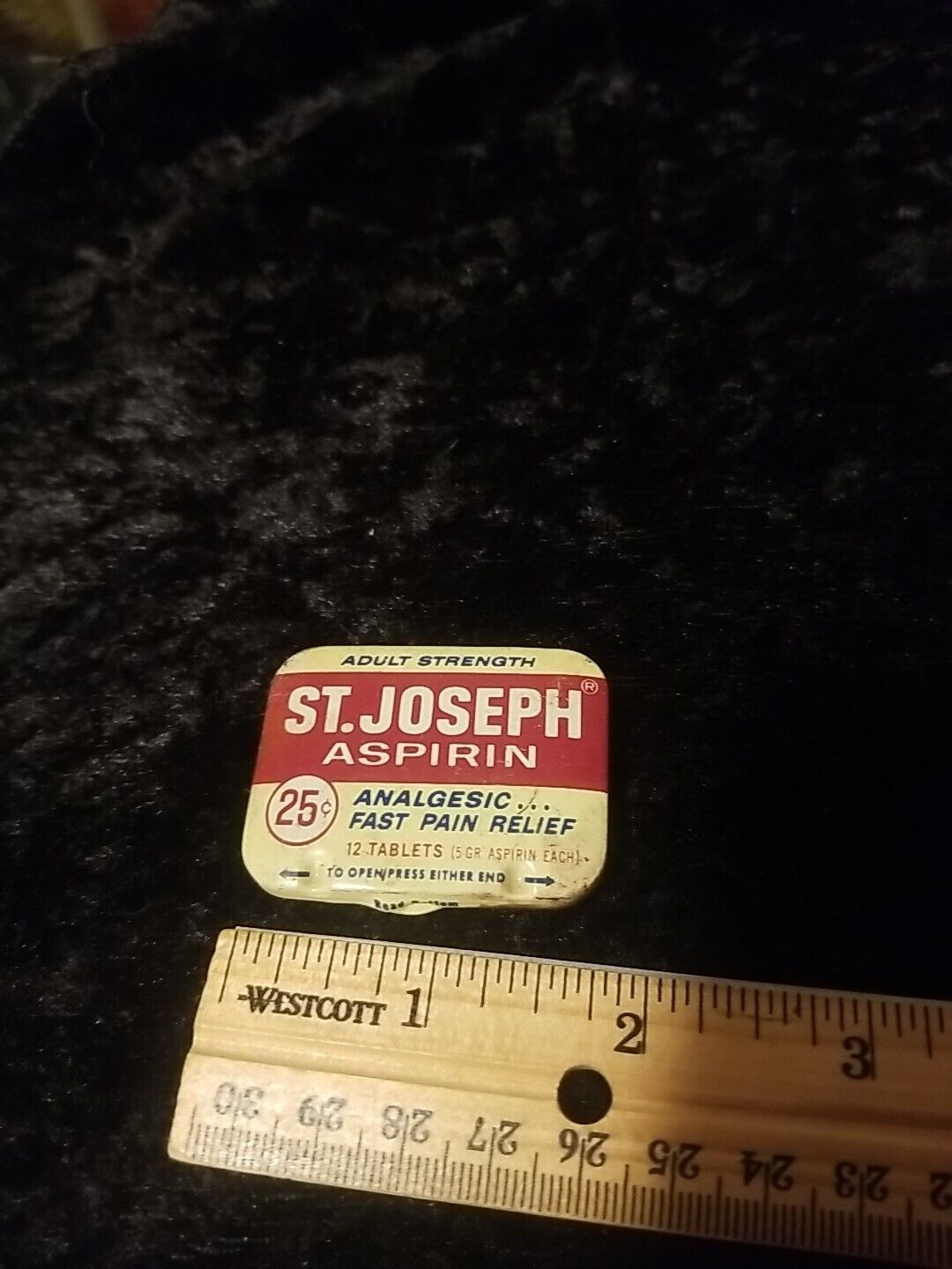 Vintage ST. JOSEPH Aspirin / Analgesic Tin Hinged Pill Box