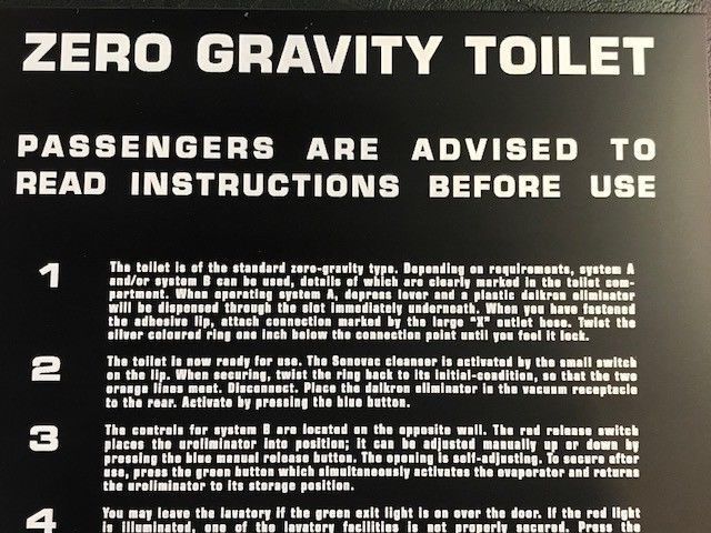 2001 Space Odyssey- ZERO GRAVITY Toilet instruction sign - backlit version 