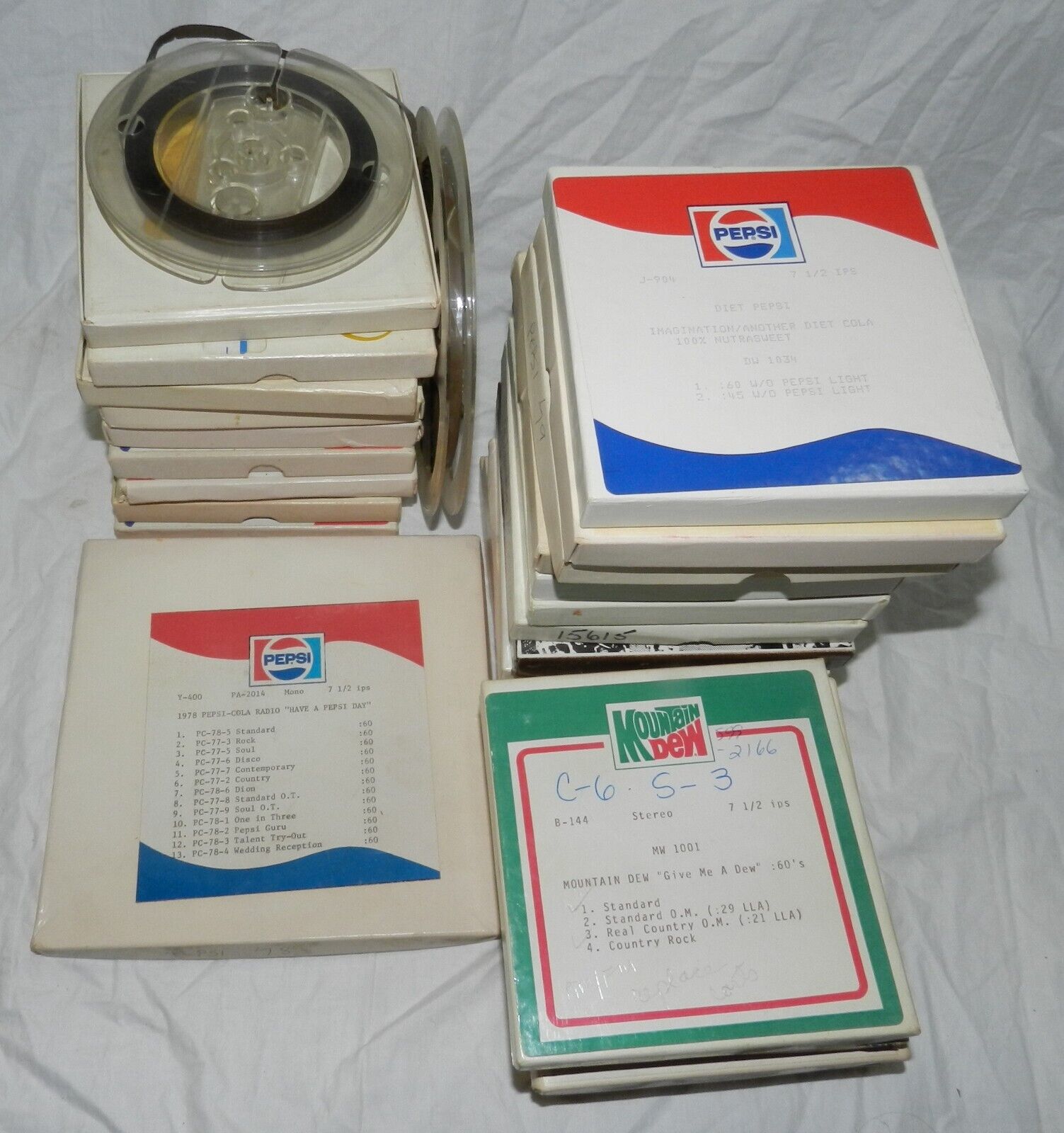 Lot of Pepsi, Diet, Mountain Dew, Sun Drop Radio Ads on 29 Reel to Reel Tapes