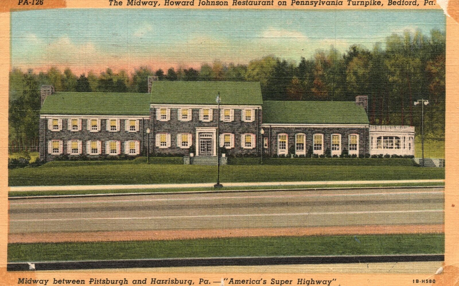 Vintage Postcard 1951 Midway Howard Johnson Restaurant Penn. Turnpike Bedford PA