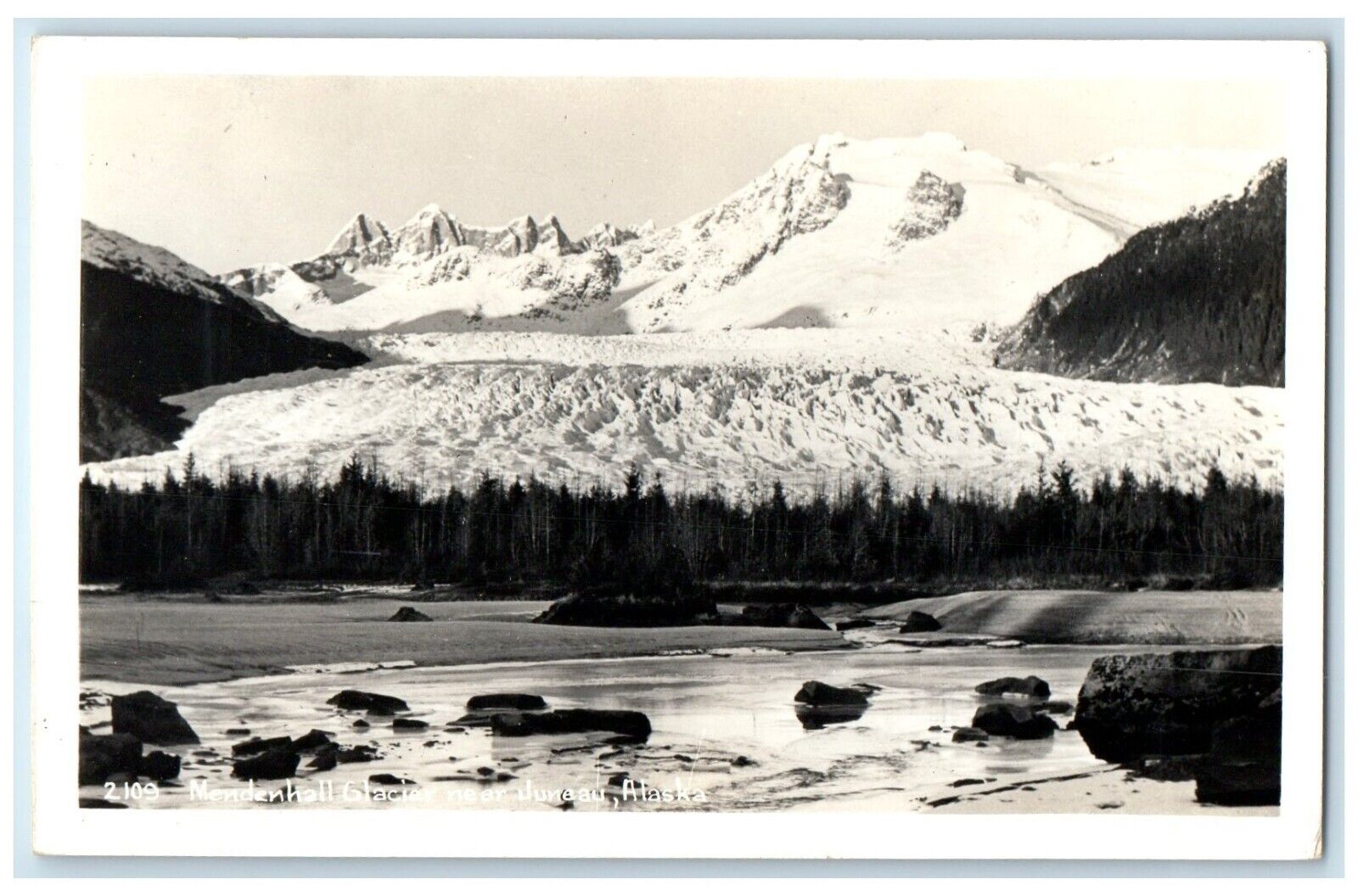 c1950's View Of Mendenhall Glacier Near Juneau Alaska AK RPPC Photo Postcard