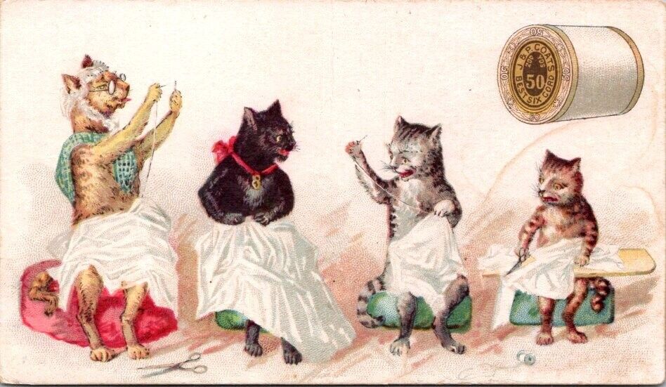 J P Coats Anthropomorphic Cats Sewing Needles Glasses 1889 Calendar HQV1