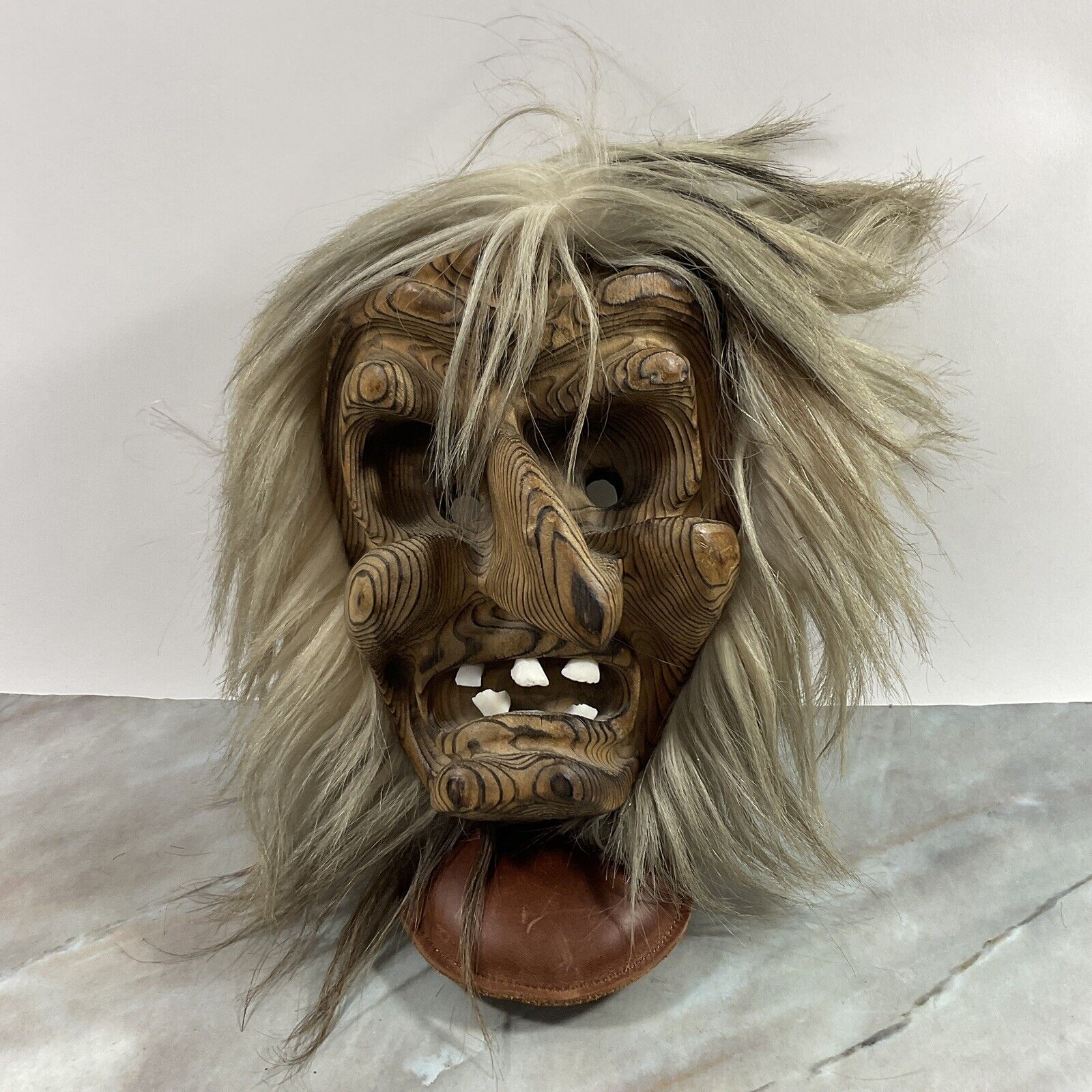VINTAGE Willi Huggler Wooden Hand Carved Mask With Hair And Teeth