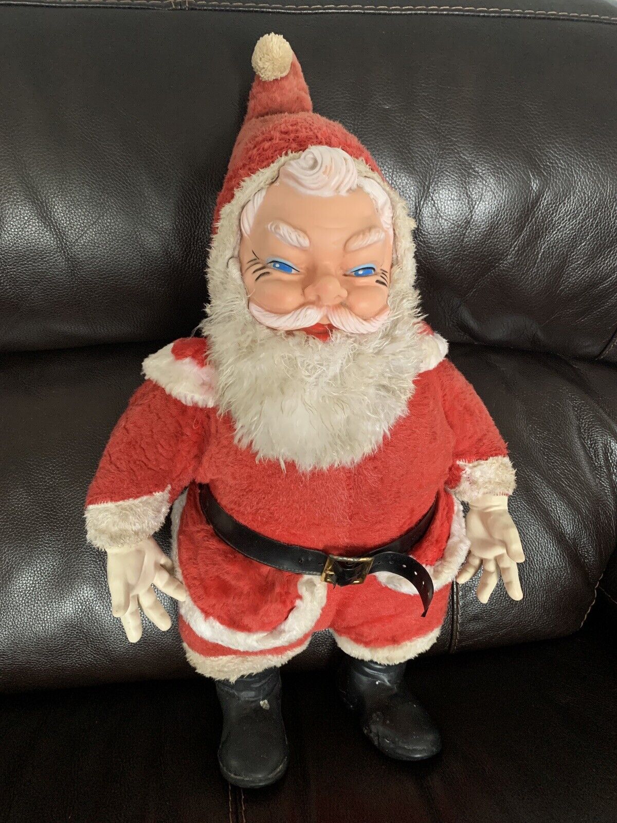Vintage Christmas Rubber Face Plush Santa Doll
