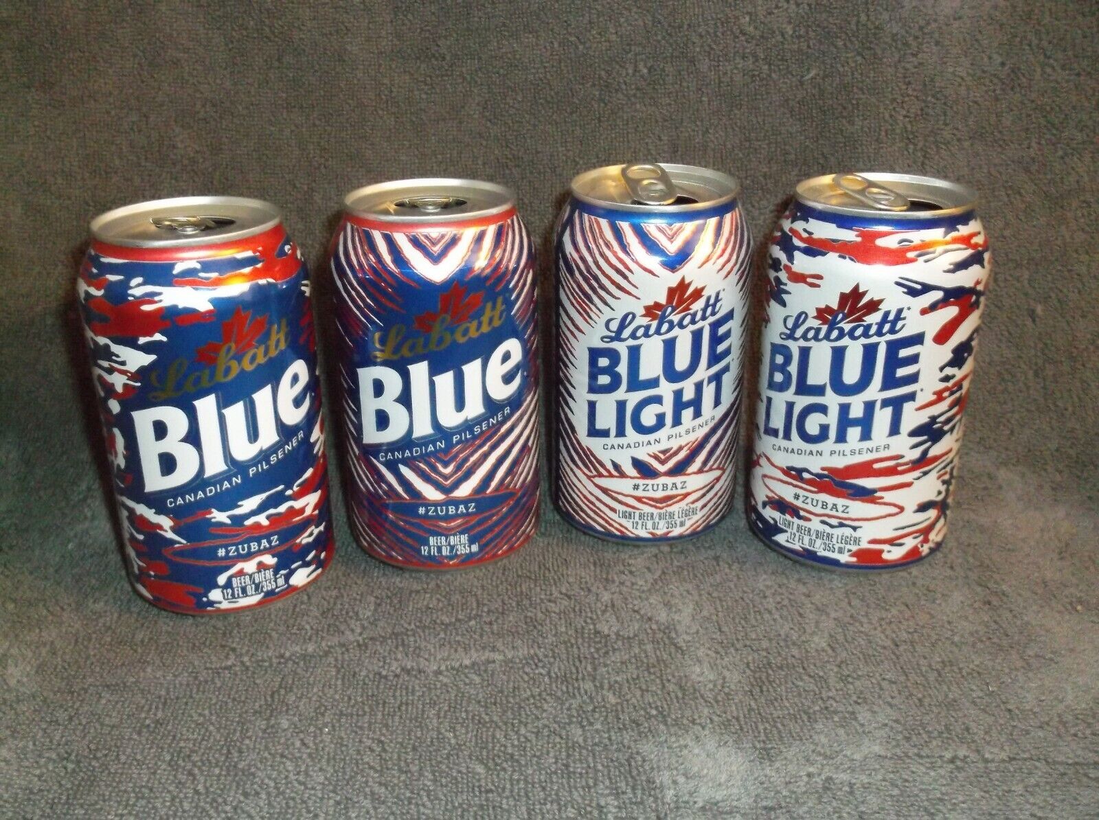 Buffalo Bills ZUBAZ Labatt Blue 12oz. Empty Beer Cans, qty 4 Top Opened~4 kinds