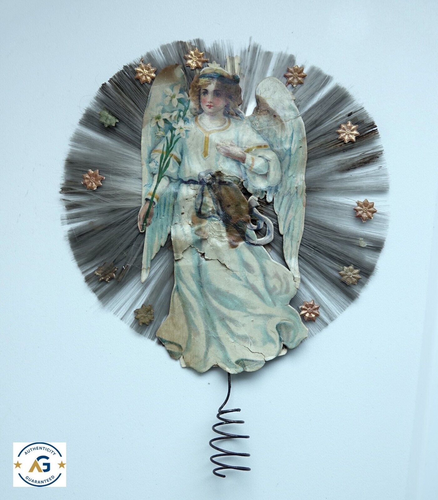 Christmas Tree Tip From Glass Silk with Angel / Dwarf Wafer~1920 (#16167