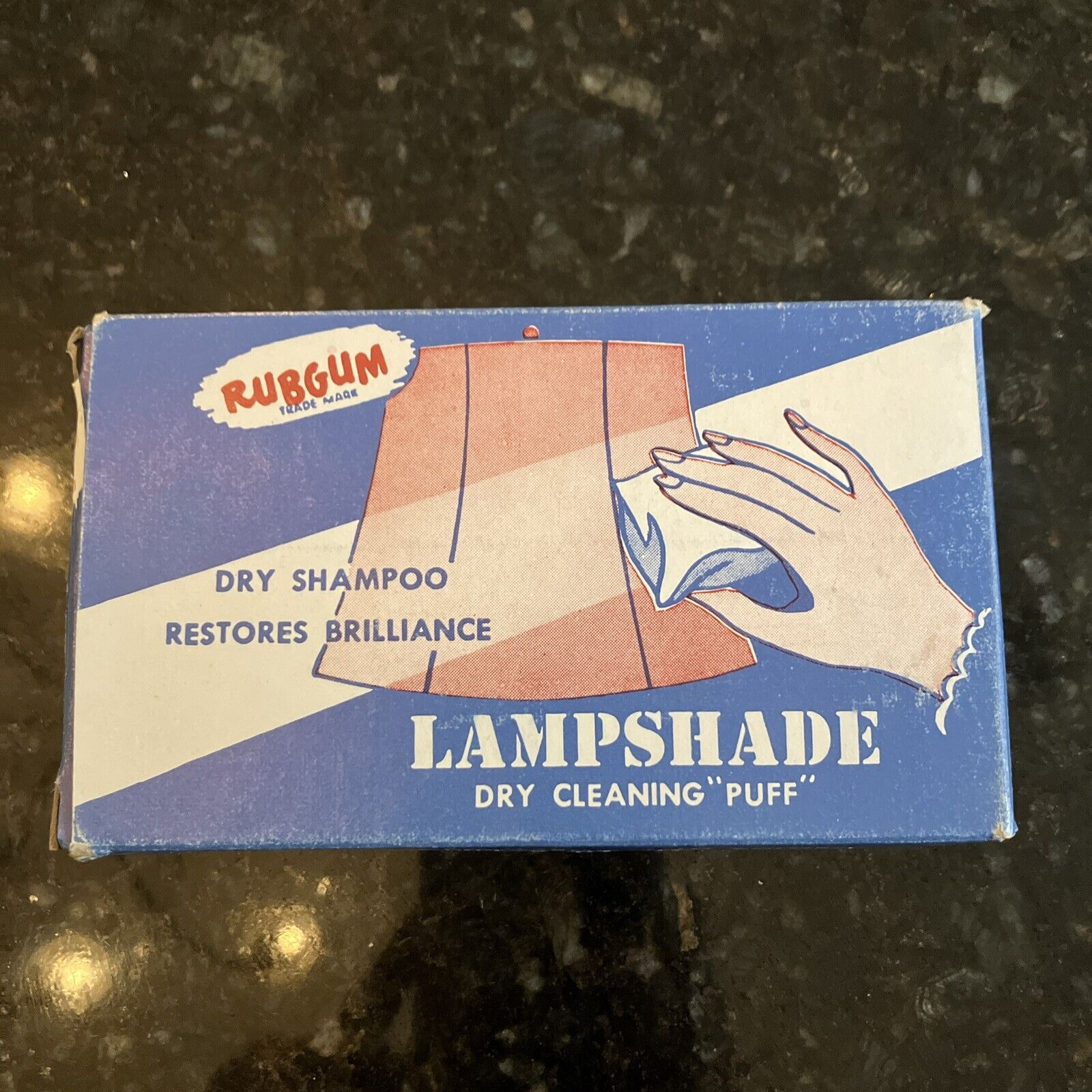 Vtg Advertising Box Rubgum Dry Shampoo Lamp Shade Cleaning Puff Made In USA