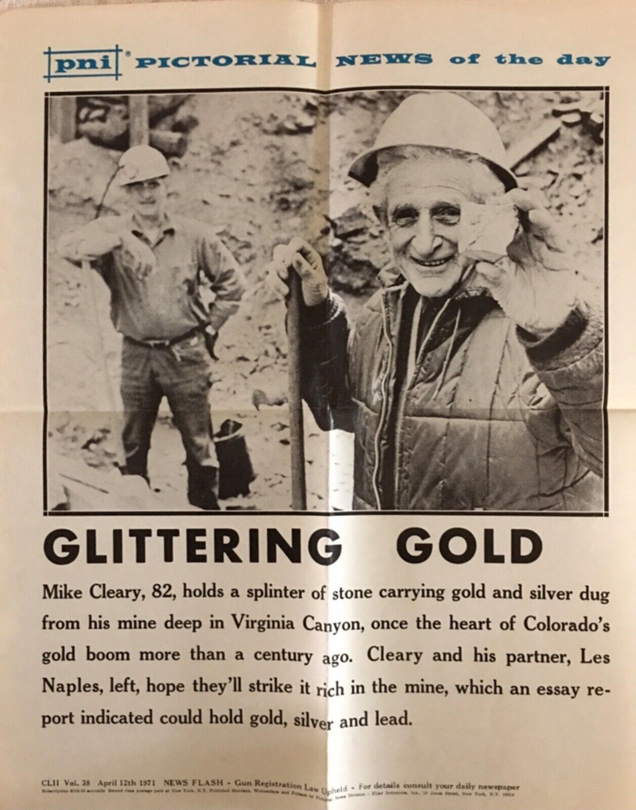 14 X 17 PNI Pictorial News of the Day Poster Glittering Gold Mike Cleary
