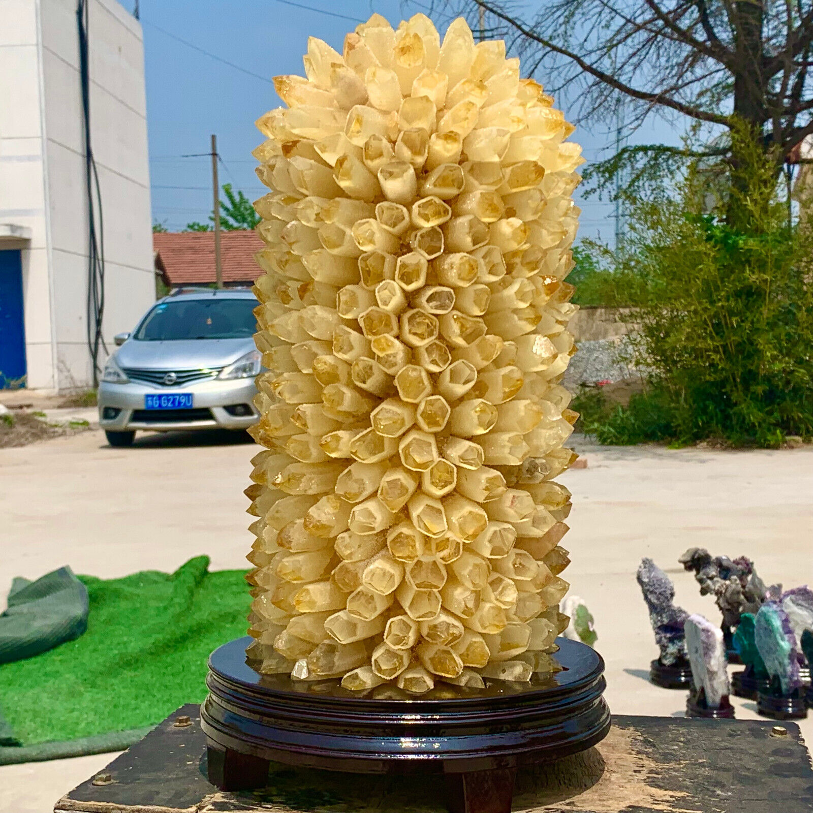 20LBTreatment of Newly Discovered Yellow Phantom Quartz Crystal Cluster Minerals