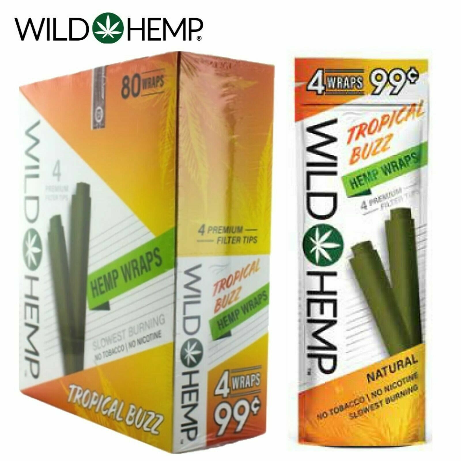 Wild H. Organic Wrap Rolling Paper Tropical Buzz Full Box 20 Pouches /4 per Pack