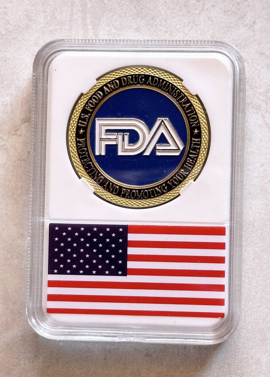 FDA US Food & Drug Administration Challenge Coin with American Flag Case