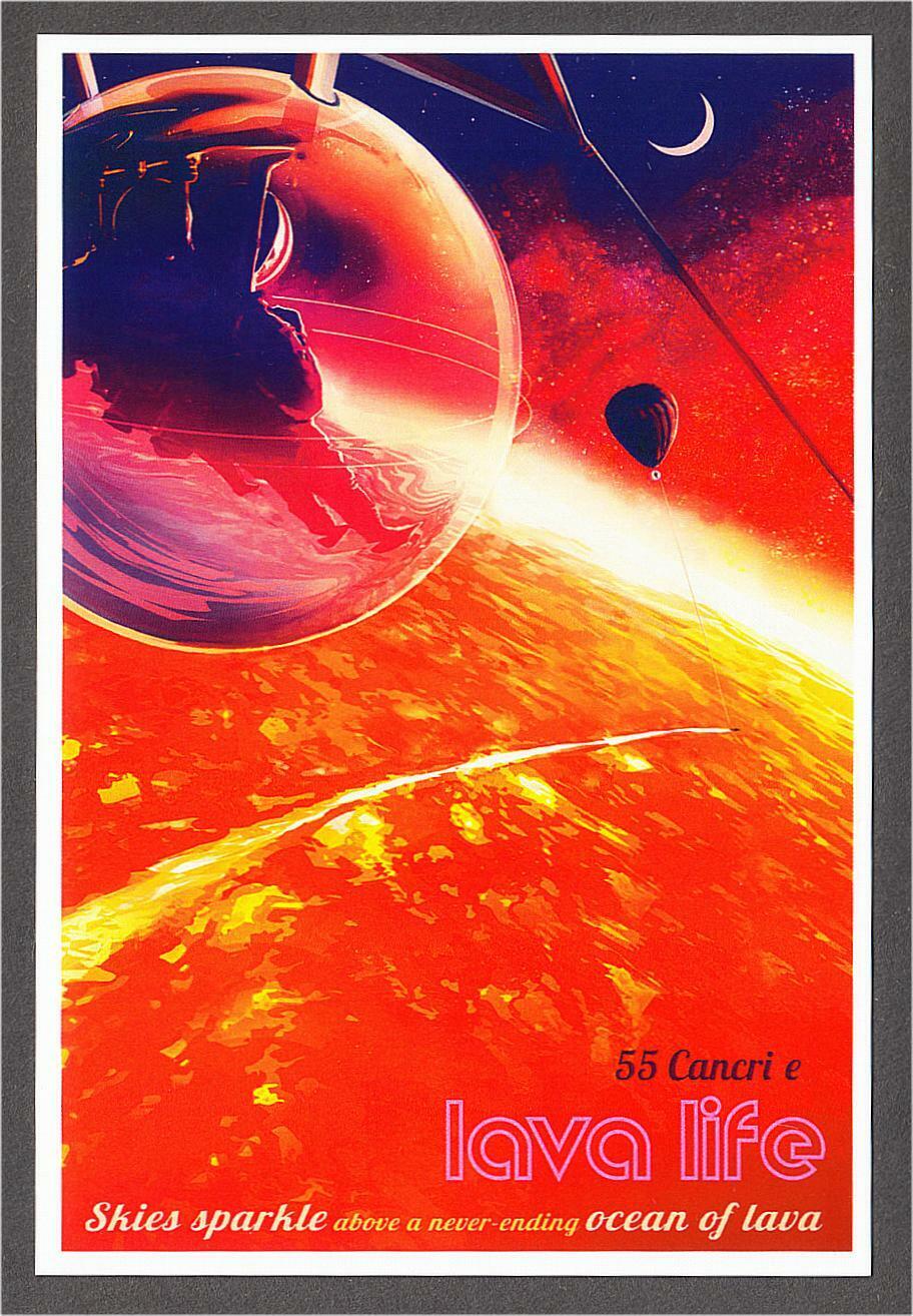 55 Cancri e Exoplanet with Lava Ocean Space Tourism Travel Poster Style Postcard