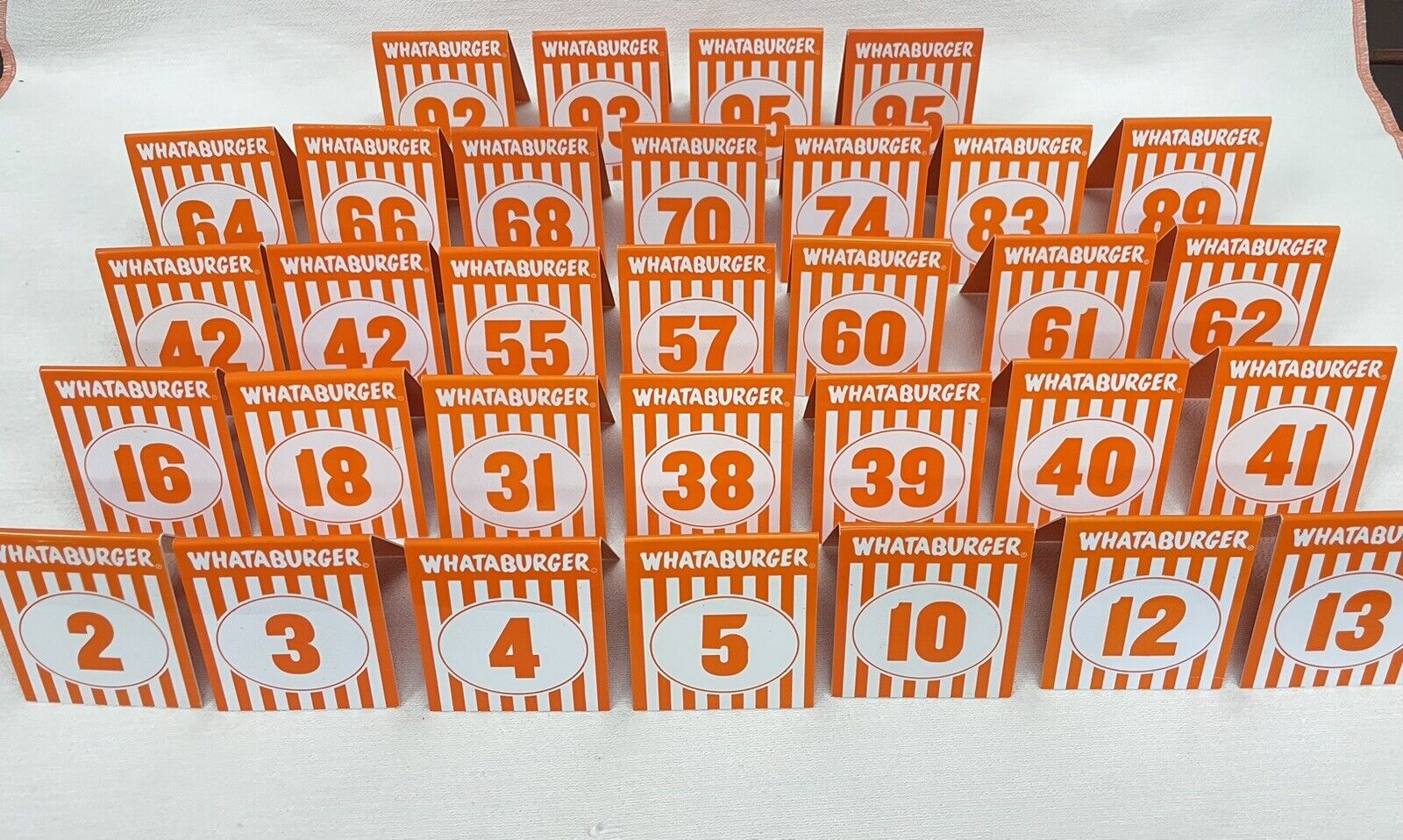Lot of 32 Whataburger Table Tent Markers Tents - Numbers