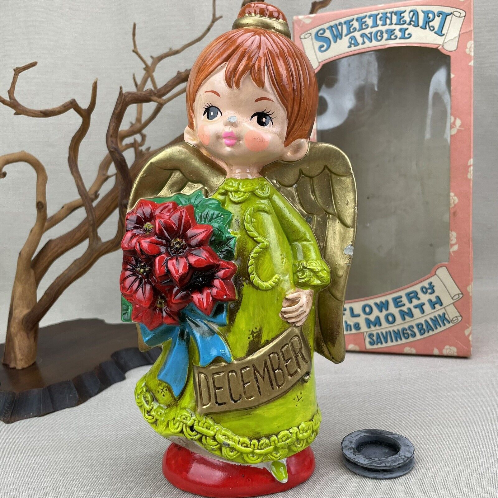 Enescoware Vintage Savings Bank ~Sweetheart Angel ~ Flower of the Month December
