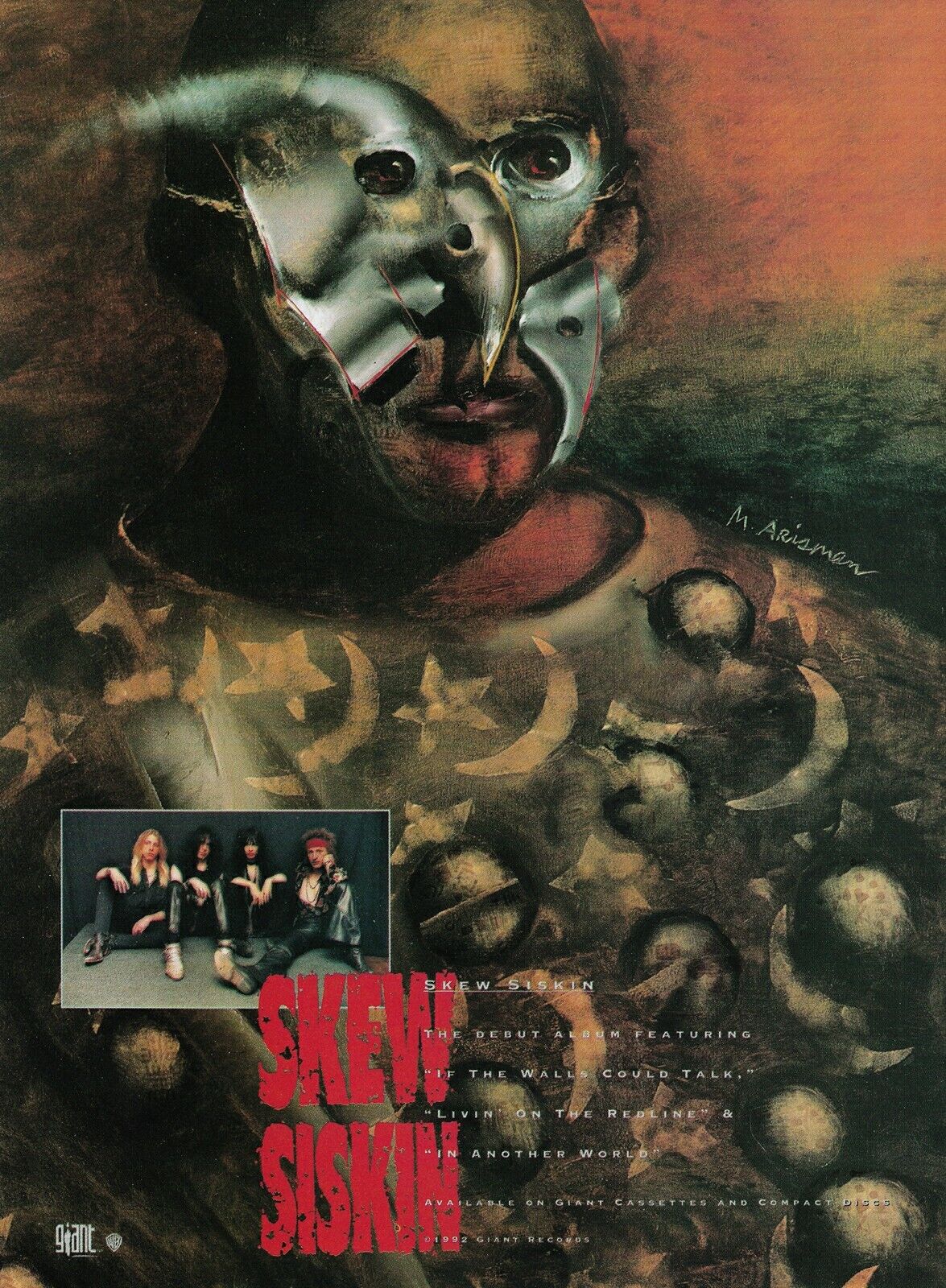 Skew Sisken Self-Titled Debut Album Giant Records 1992 Promo Ad 8x11 Mini Poster