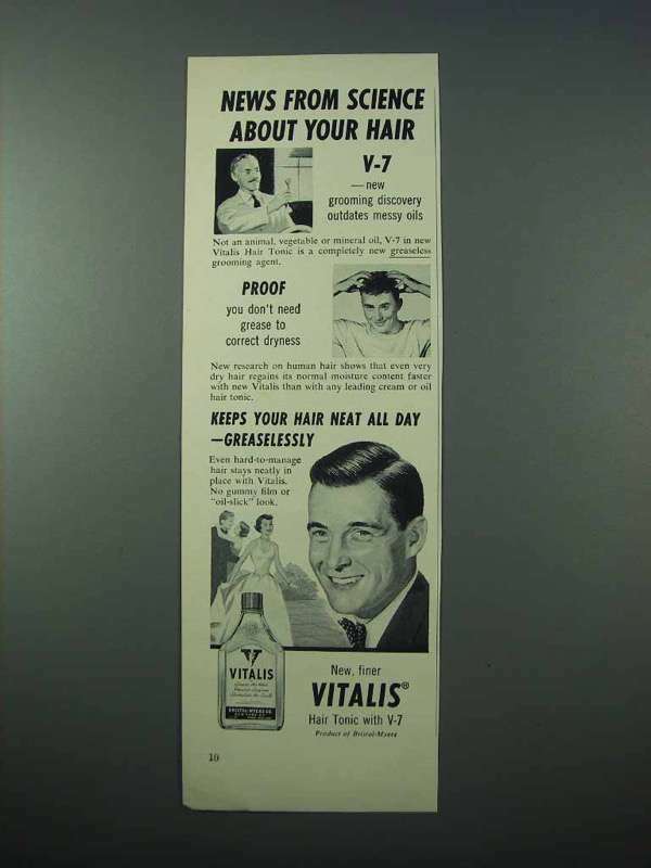 1953 Vitalis Hair Tonic Ad - News from Science