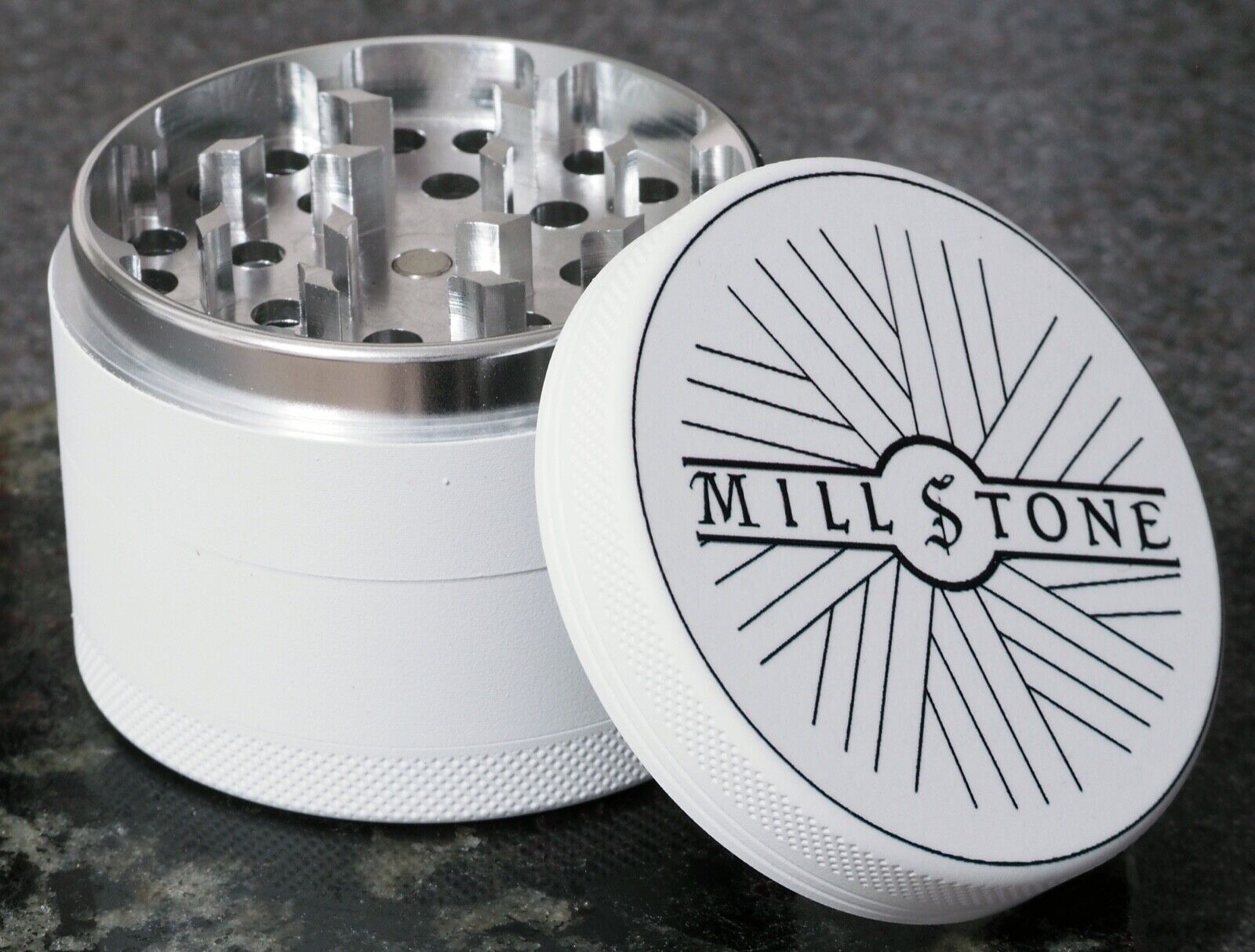Millstone Tobacco Herb Grinder 2.5inch 4-Piece Metal Large Magnetic Top Crusher