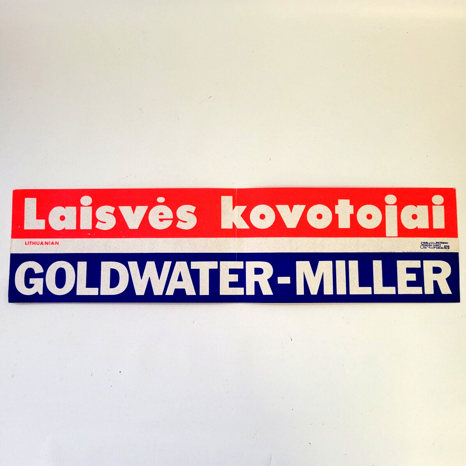 VTG 1964 Barry Goldwater Campaign Bumper Sticker Lithuanian \