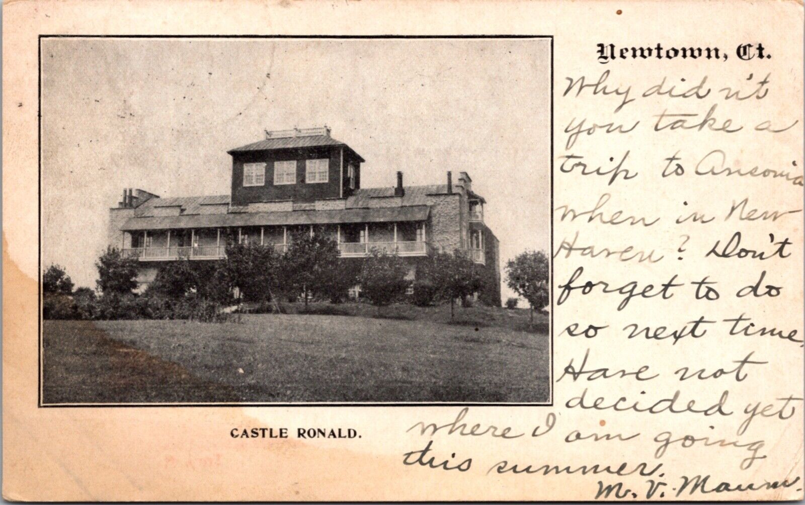 Postcard Castle Ronald Castle Hill in Newtown, Connecticut