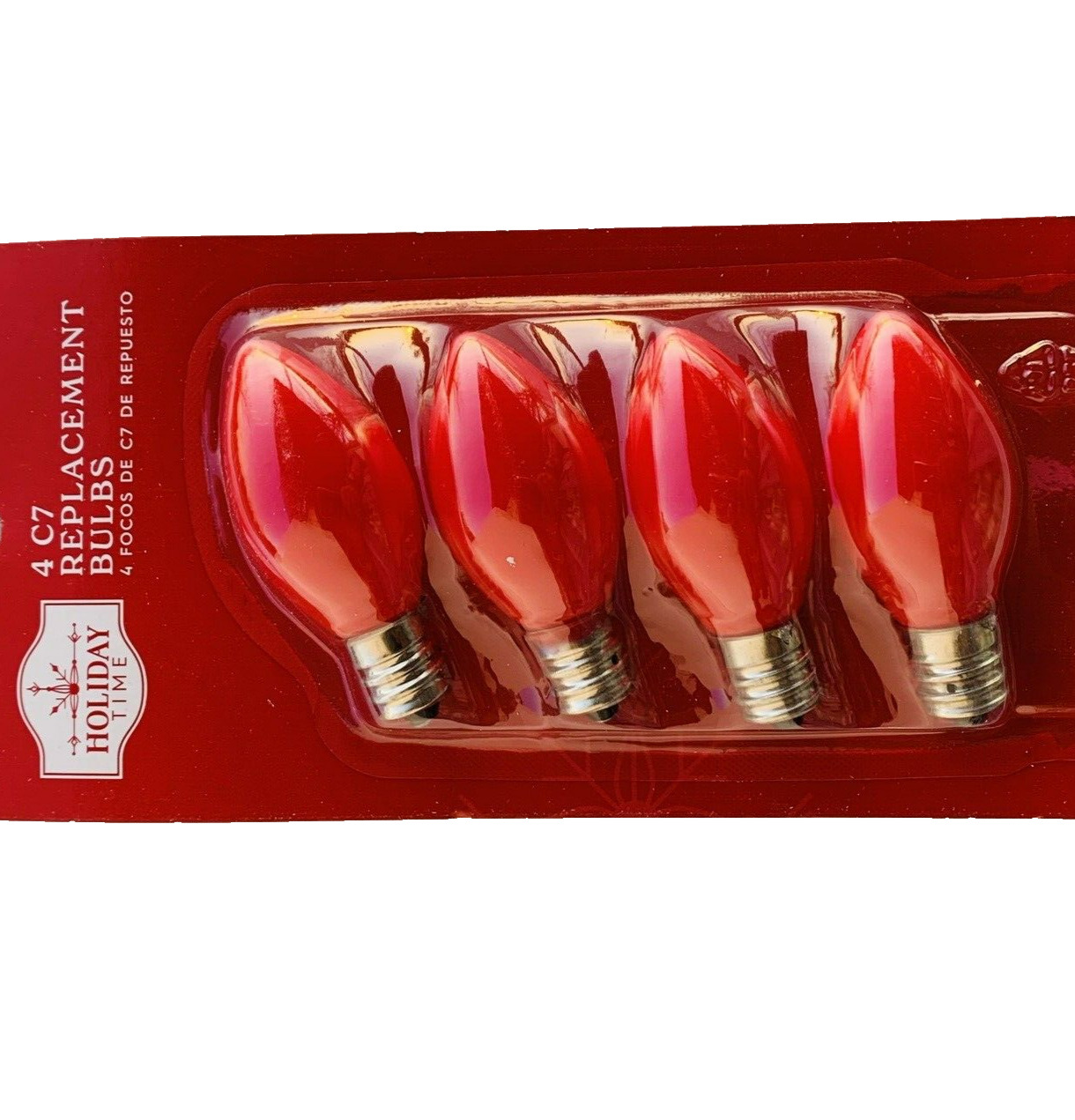 C7 Christmas Light Bulbs Red Ceramic 5W Incandescent Indoor Outdoor 4 pack E12