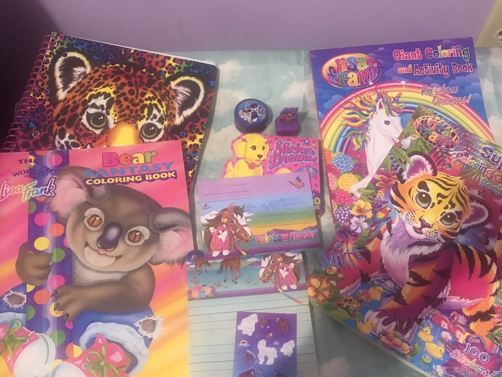 Vintage 90s and 2000s Lisa Frank  Lot Stationery Stickers Stamp Coloring Books