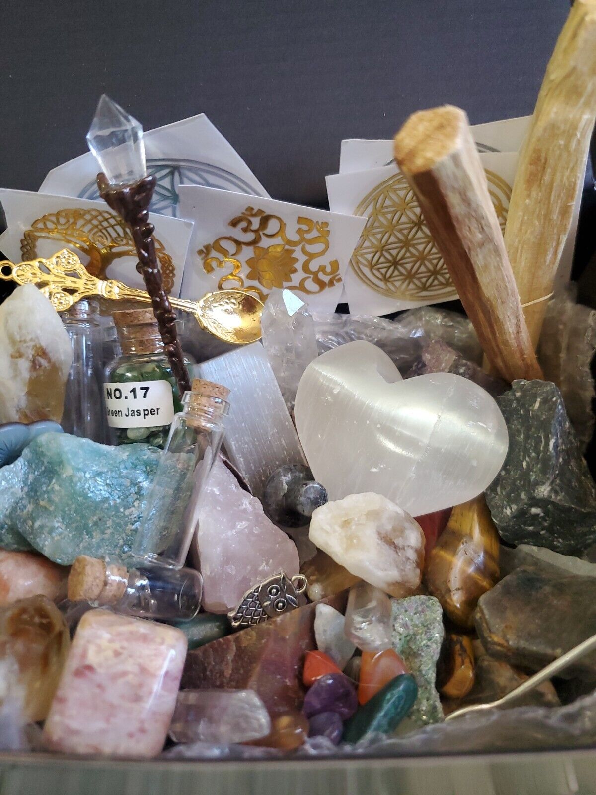 Micro crafters lot, crystal points,carved stones, gems, selenite, charms,pendant