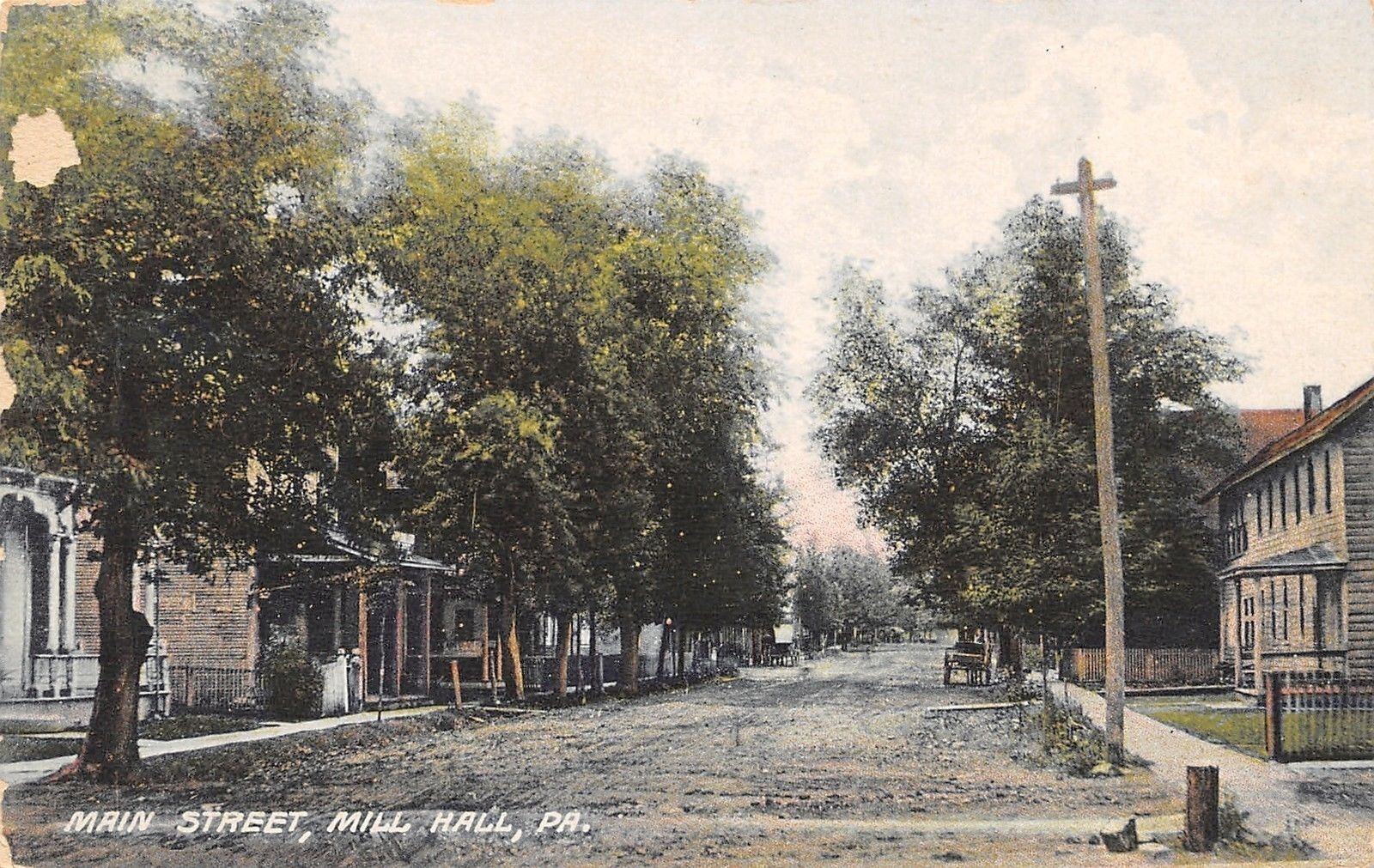 Mill Hall Pennsylvania~Main Street Houses~Rutted Dirt Road~1909 Postcard~as is
