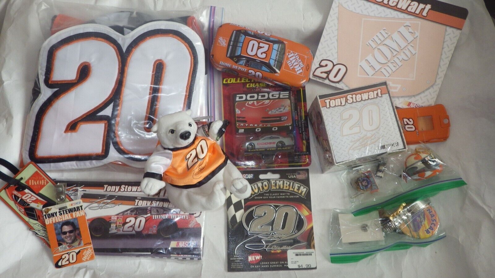 Nascar Tony Stewart Junk Drawer Lot Watches, Earrings, Flag, Decals, Pins