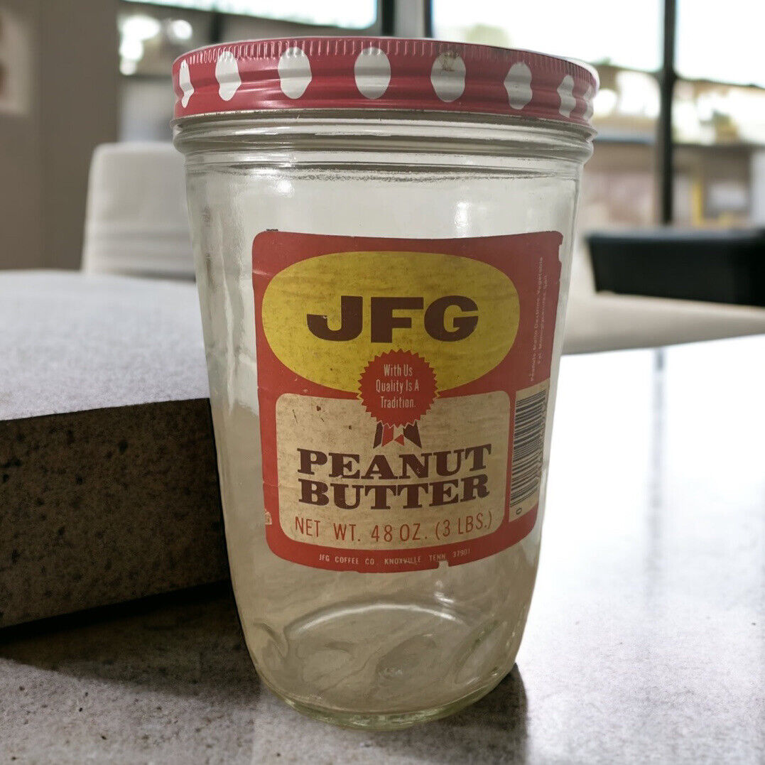 Vintage JFG Peanut Butter Jar 48 Oz 3 Lb Size With Original Lid Empty
