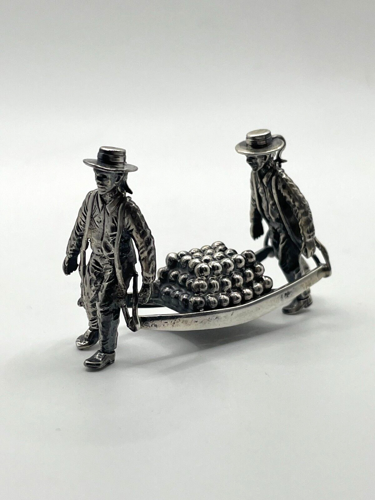 Vintage Dutch Silver Miniature Figurine of Two Men Carrying Cheese
