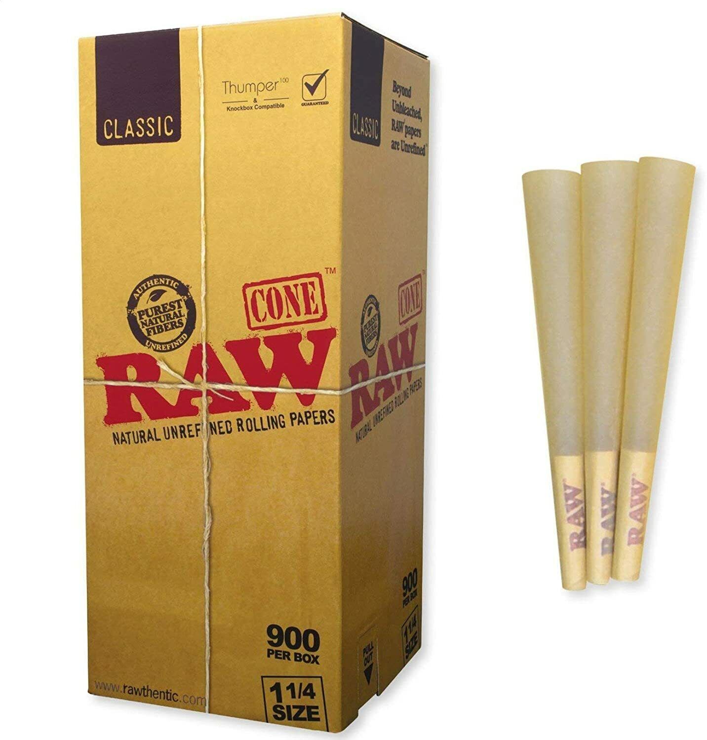 RAW Cones Classic 1 1/4Size |100 Pack| Natural Pre Rolled Rolling Paper W/filter