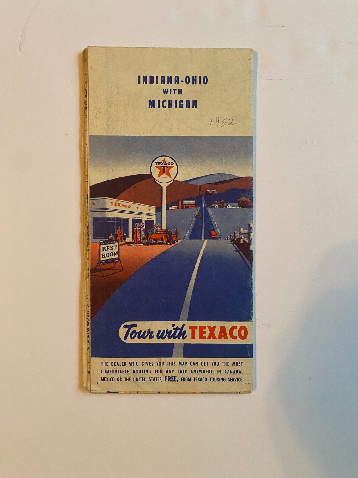 Vintage 1952 Texaco Indiana-Ohio with Michigan Gas Station Road Map GOOD COND.