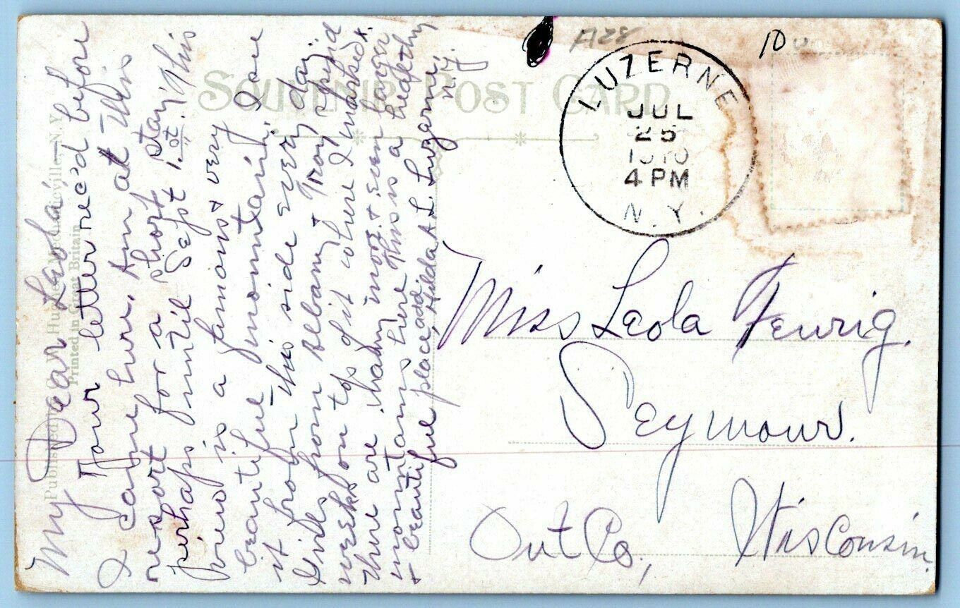 Postcard~ Cobble Mountain From Lake Luzerne~ 1910 Luzerne, New York Cancel