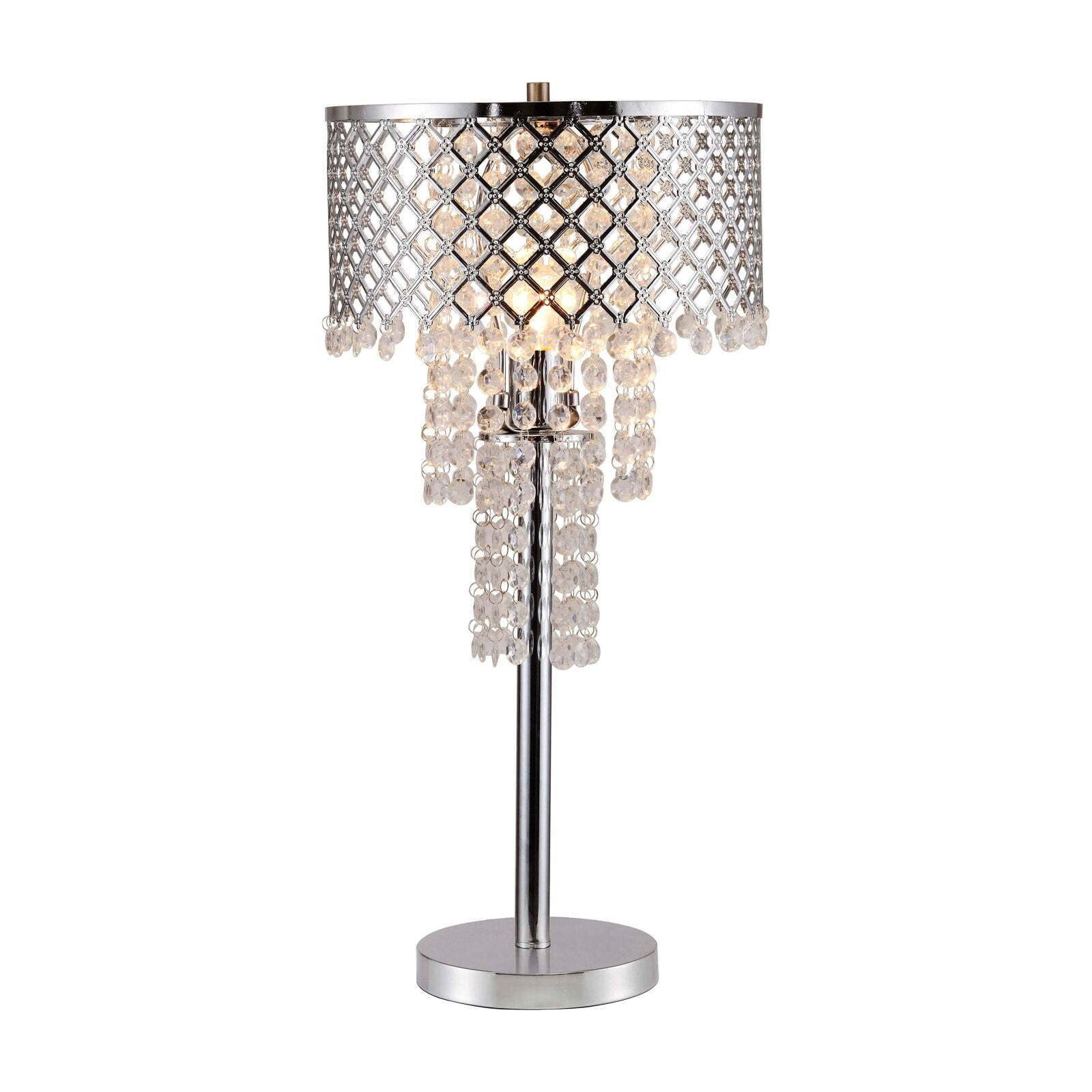 Multi Layer Crystal Chrome Chandelier Table Lamp Lattice Table Lamp  28 in Tall