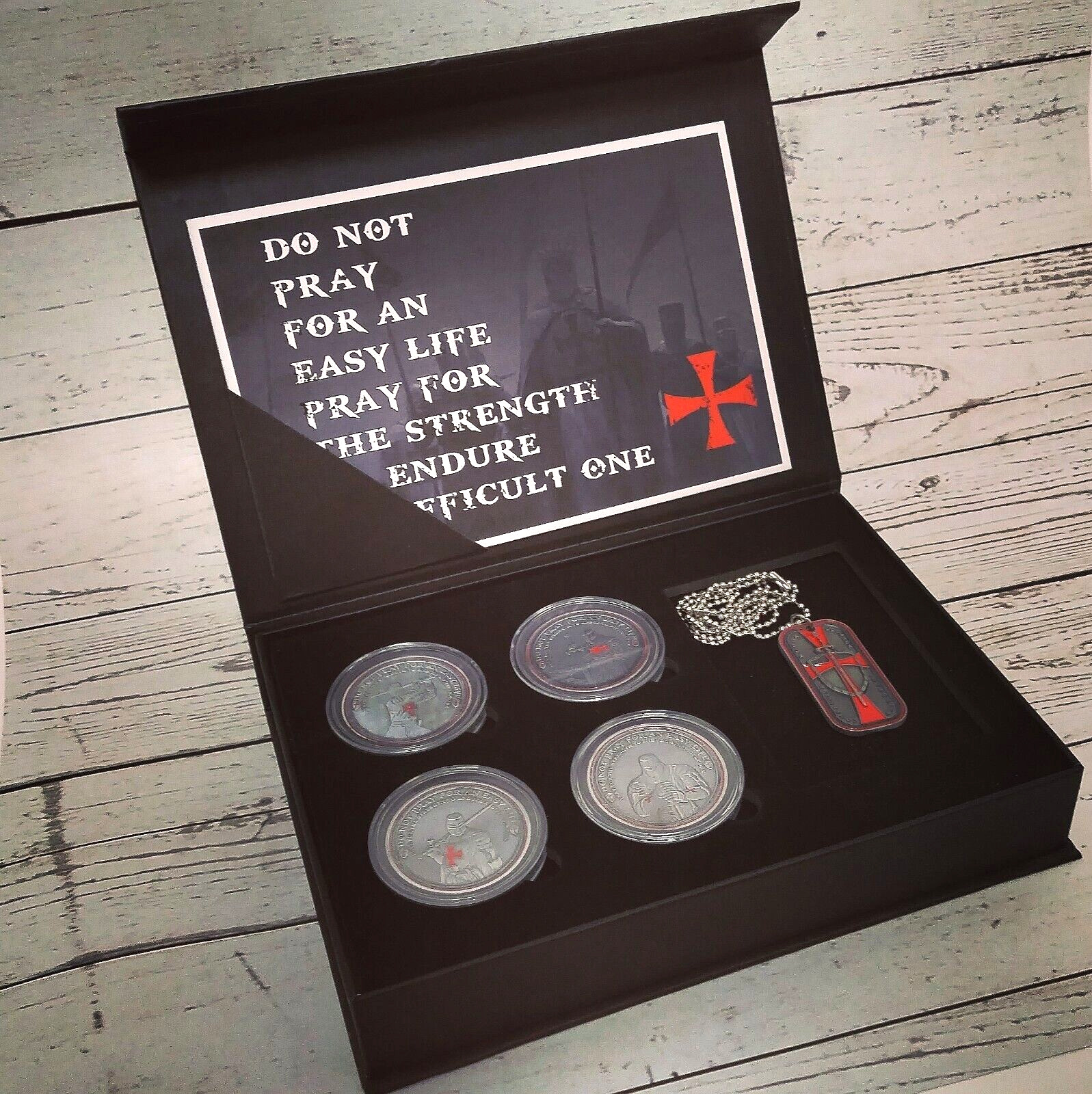 Knights Templar Cross Challenge Coin Lot Crusader Life Creed Token 5 Pcs Set