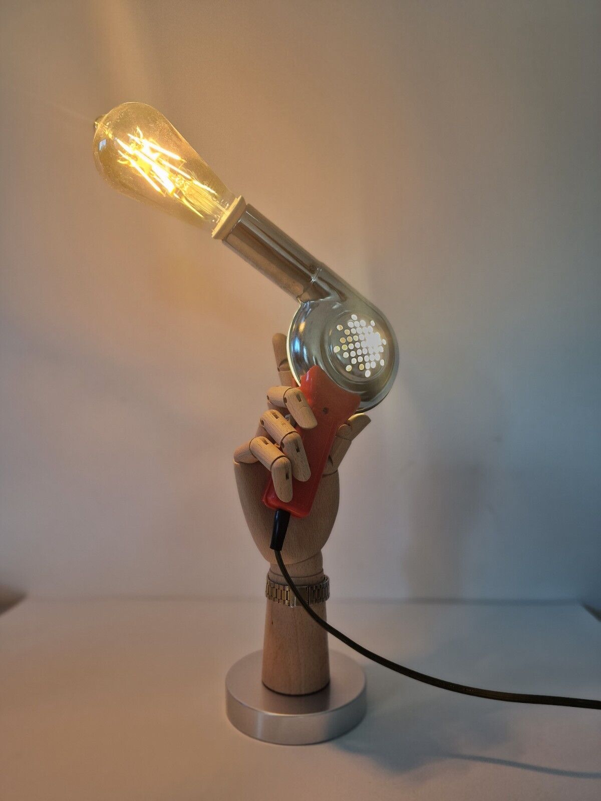 Vintage hair dryer retro desk lamp with 2 LED light bulbs by Illumination Art