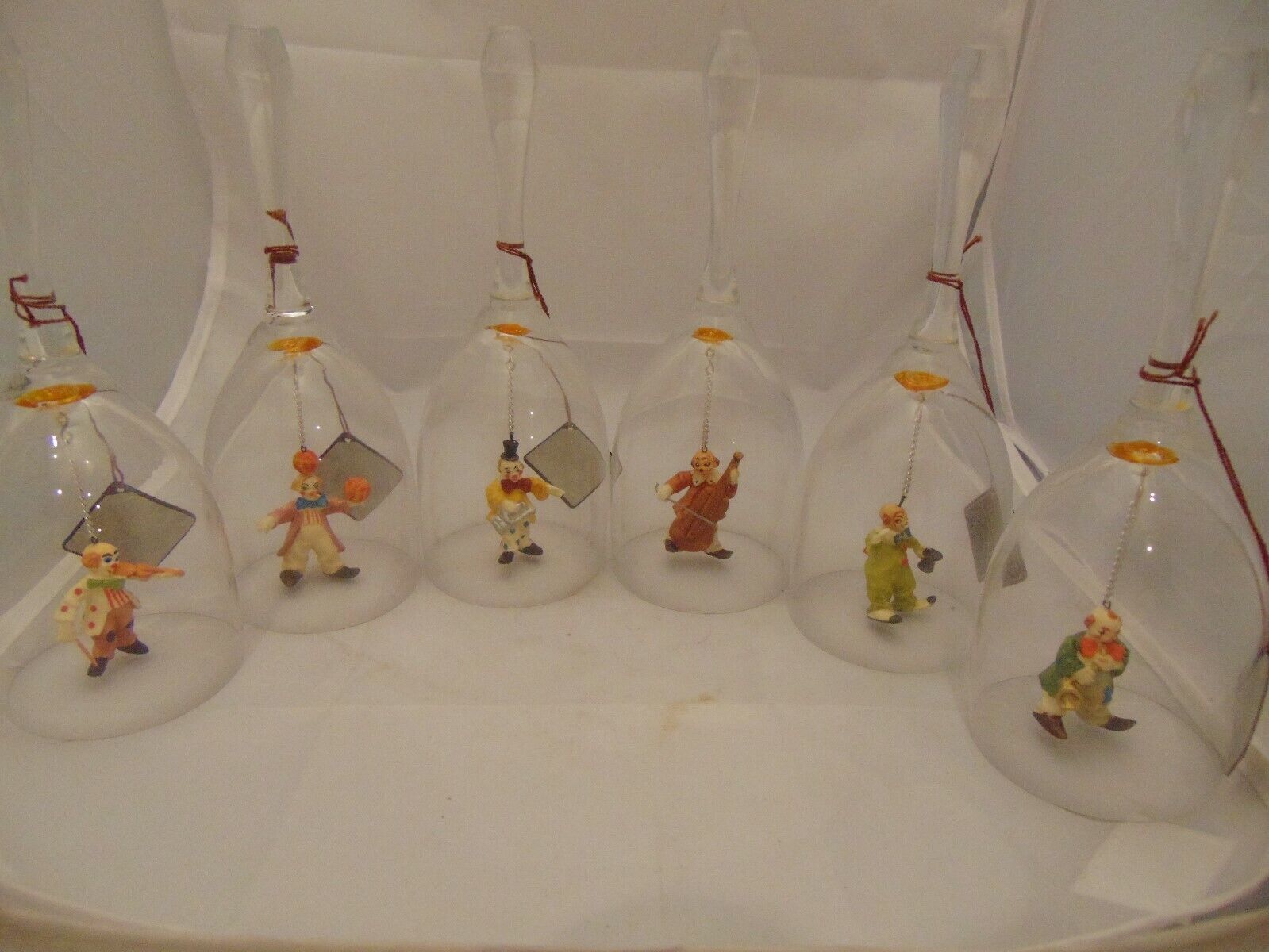 Anri Toriart Handpainted Set of 6 Clown Musical Crystal Bells w/Hanger Tags