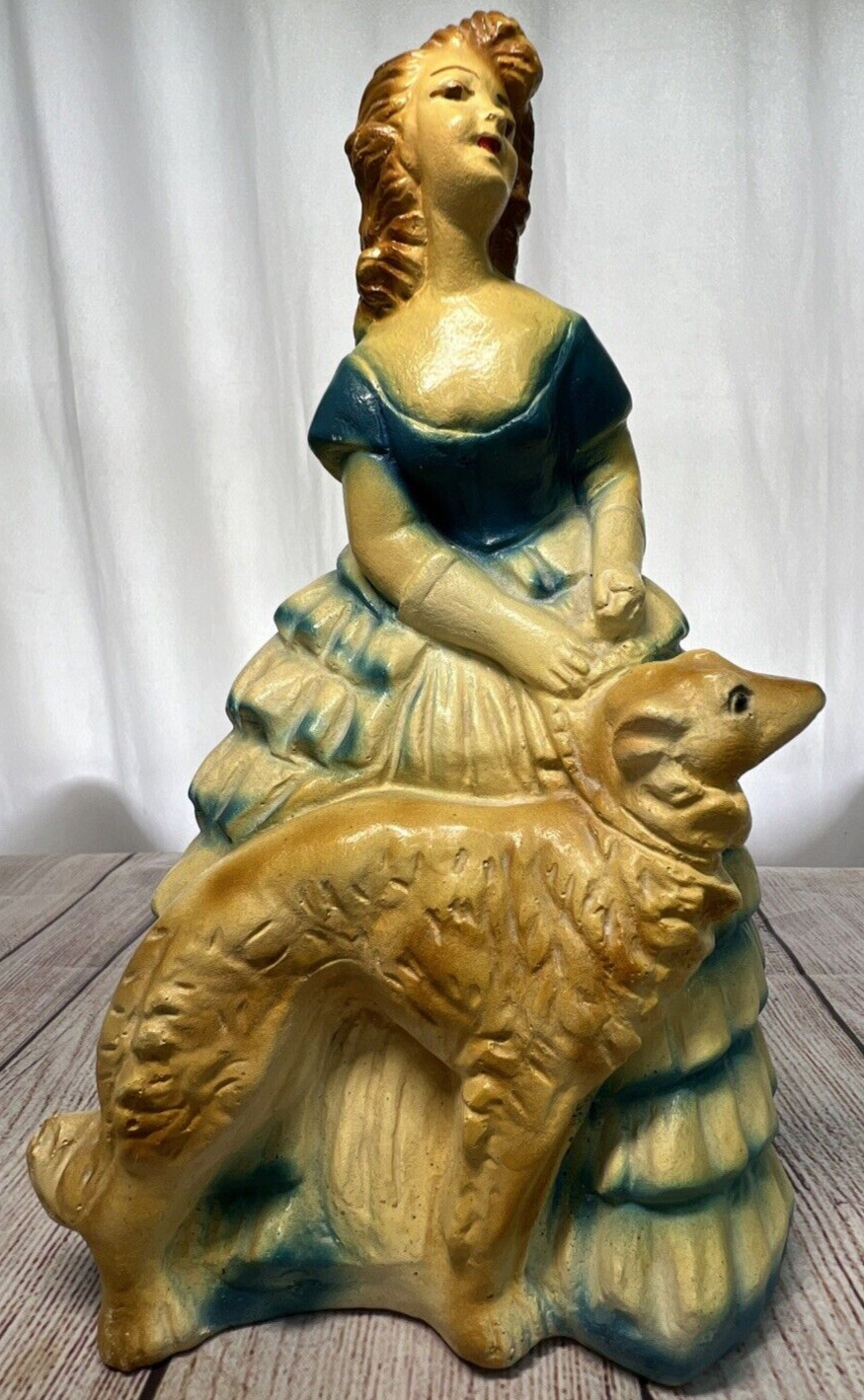 Vtg Chalkware Southern Belle Lady And Dog 10\