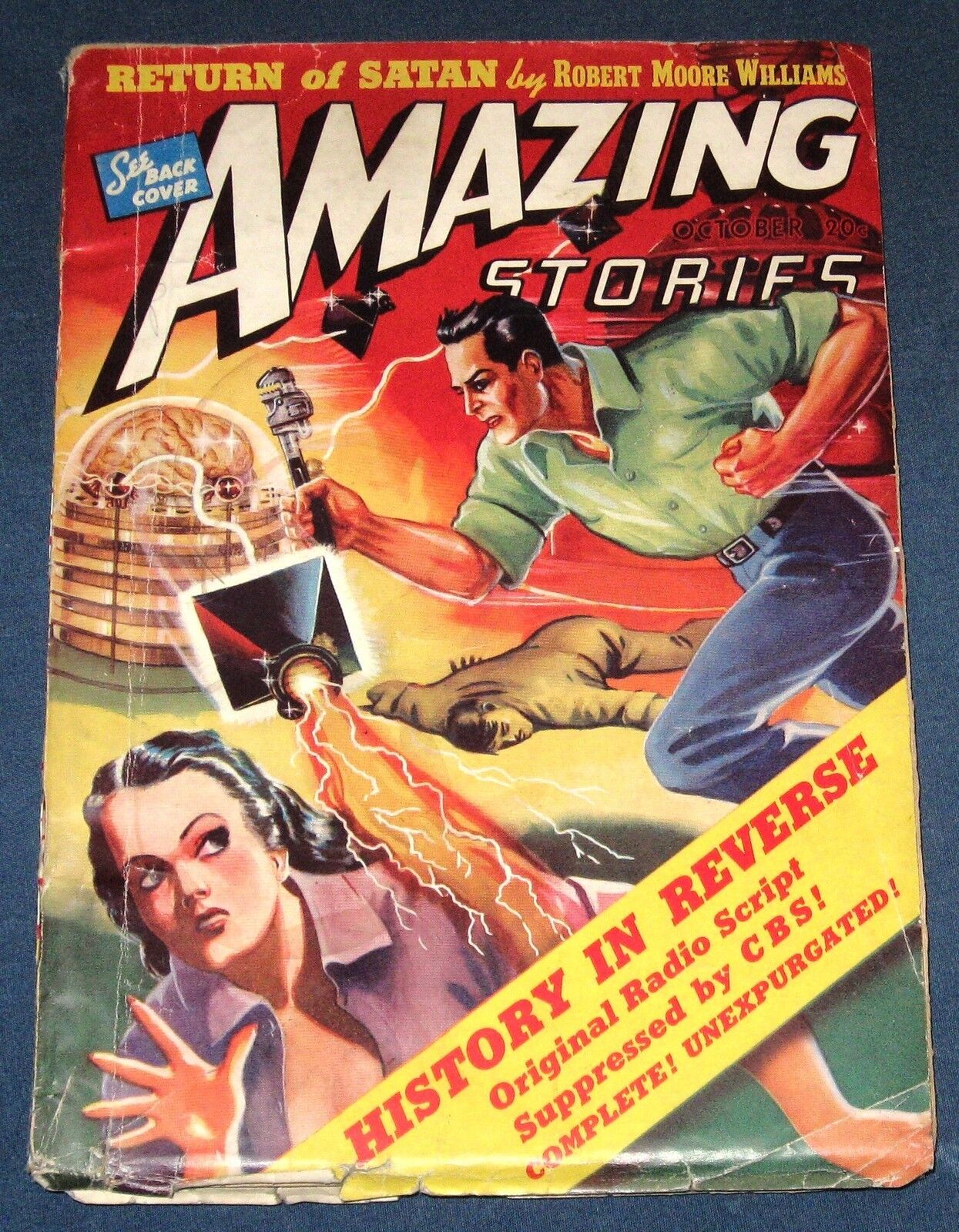 Amazing Stories  Oct 1939  Pulp Magazine  Brain Blasting Babe