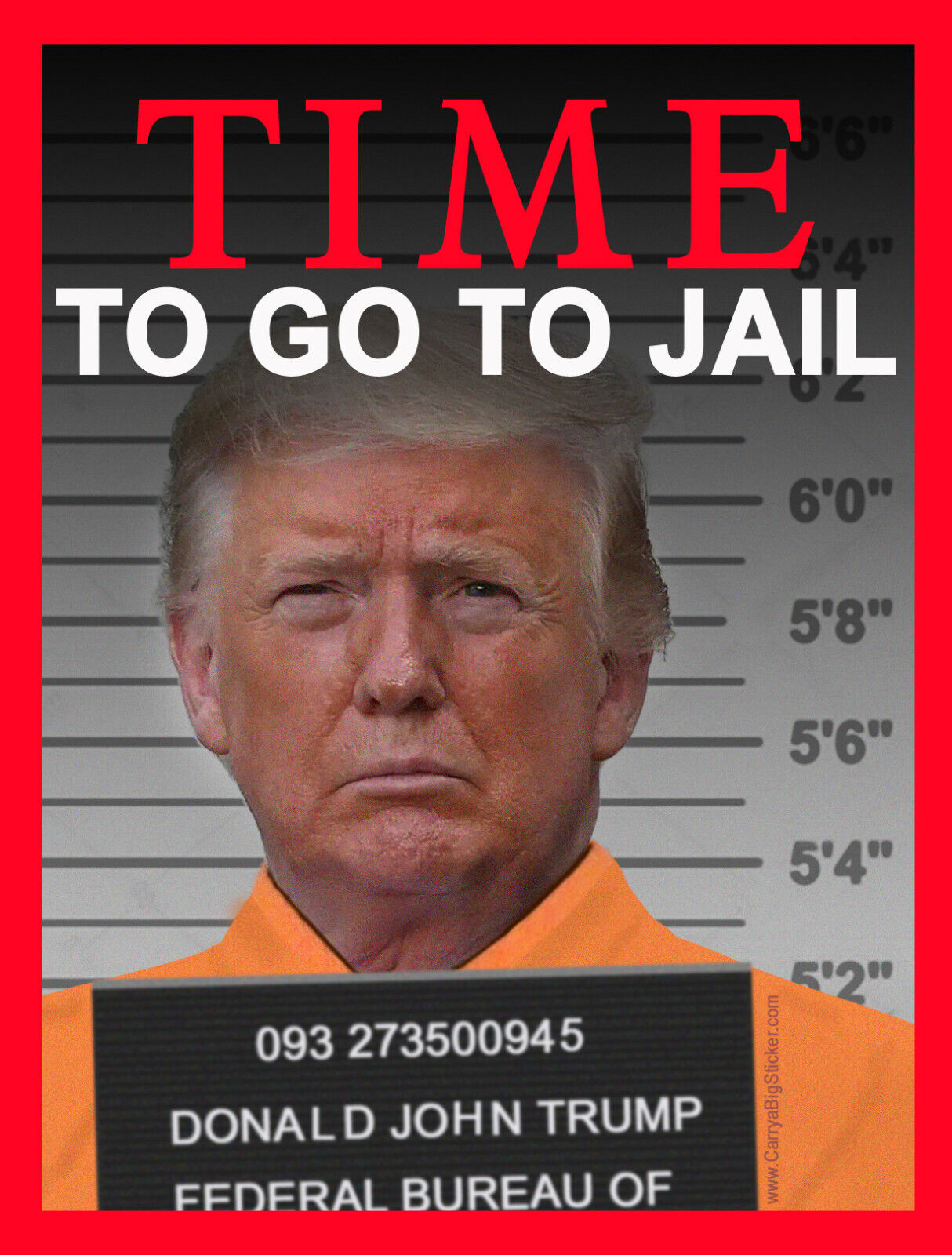 Time to Go to Jail BUMPER STICKER or MAGNET  anti Trump funny prison mugshot