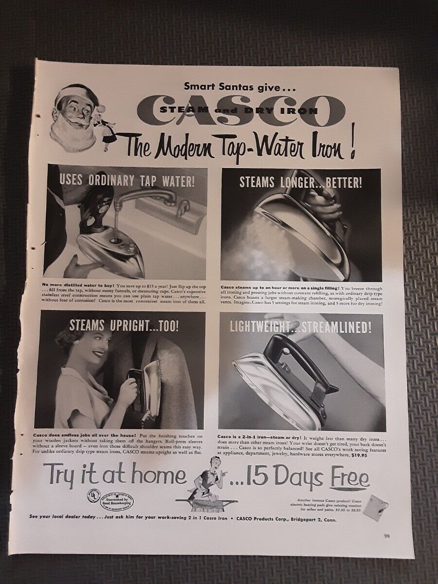 Vintage Magazine Large AD 1953 Casco Tap Water Iron Black White
