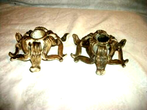 ANTIQUE FRENCH IRON CANDLE HOLDERS SQUATTY CHIPPY OLD PAINT LAYERS PRIMITIVE Pr