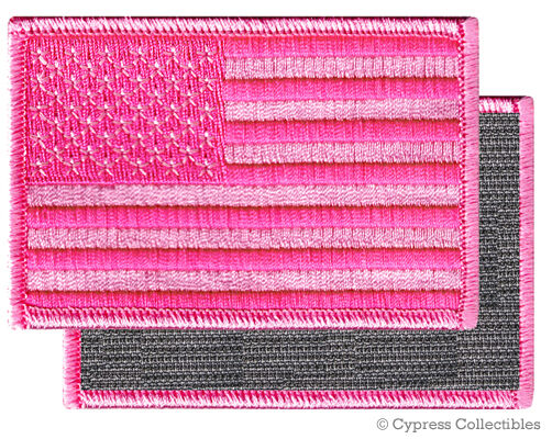 AMERICAN FLAG EMBROIDERED PATCH PINK BREAST CANCER USA w/ VELCRO® Brand Fastener