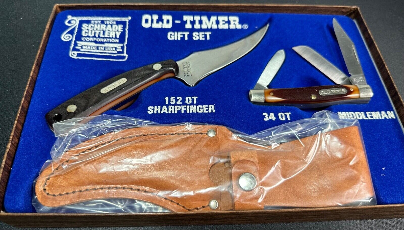 Schrade USA Old Timer Gift Set 152OT Sharpfinger with Sheath & 34OT NIB
