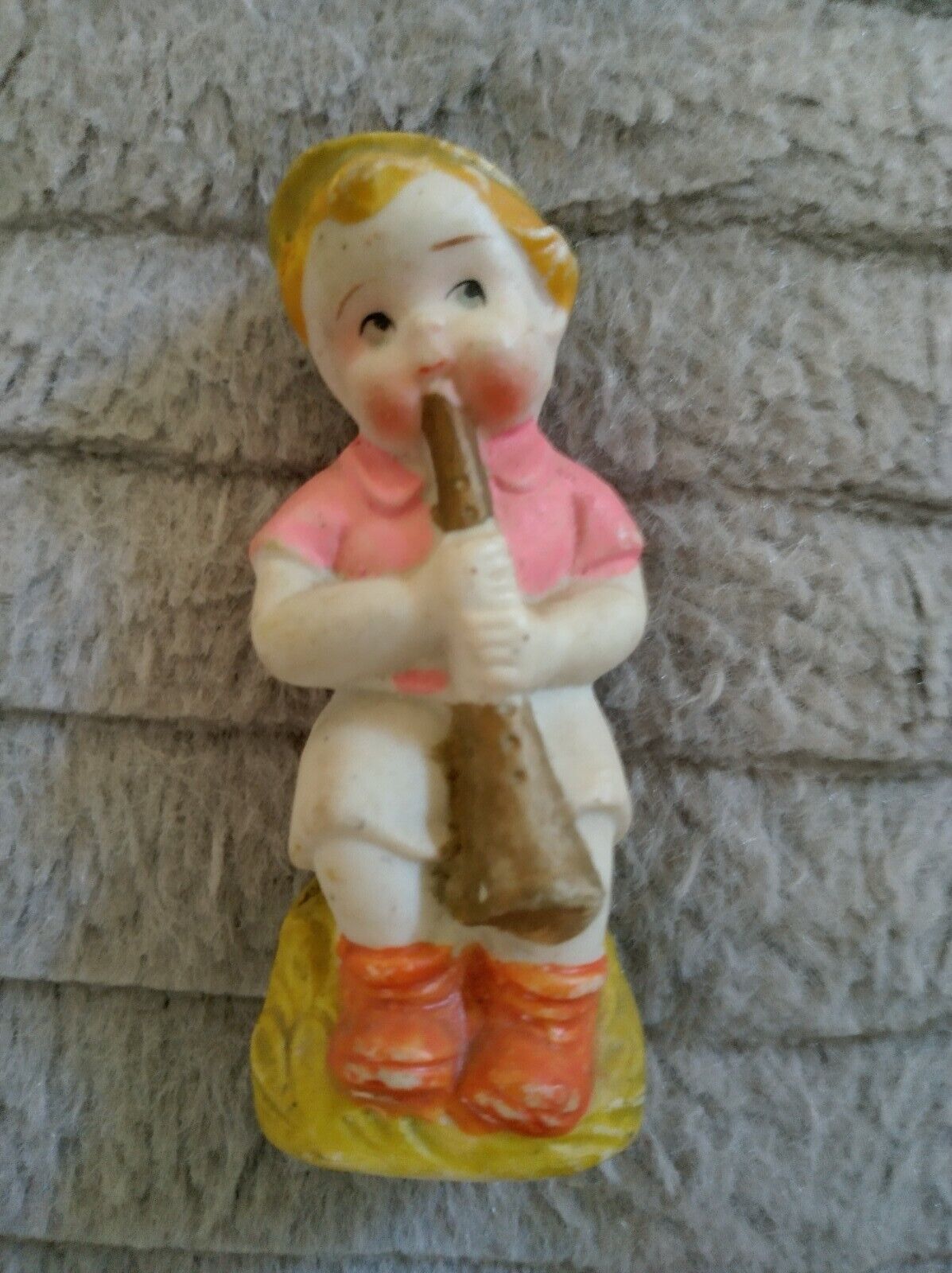 Occupied Japan Boy playing flute porcelain figurine child