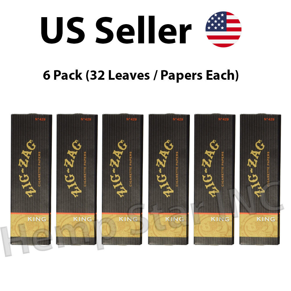 6x Packs Zig Zag Black ( 32 Leaves / Papers Each Pack ) King Size Rolling 