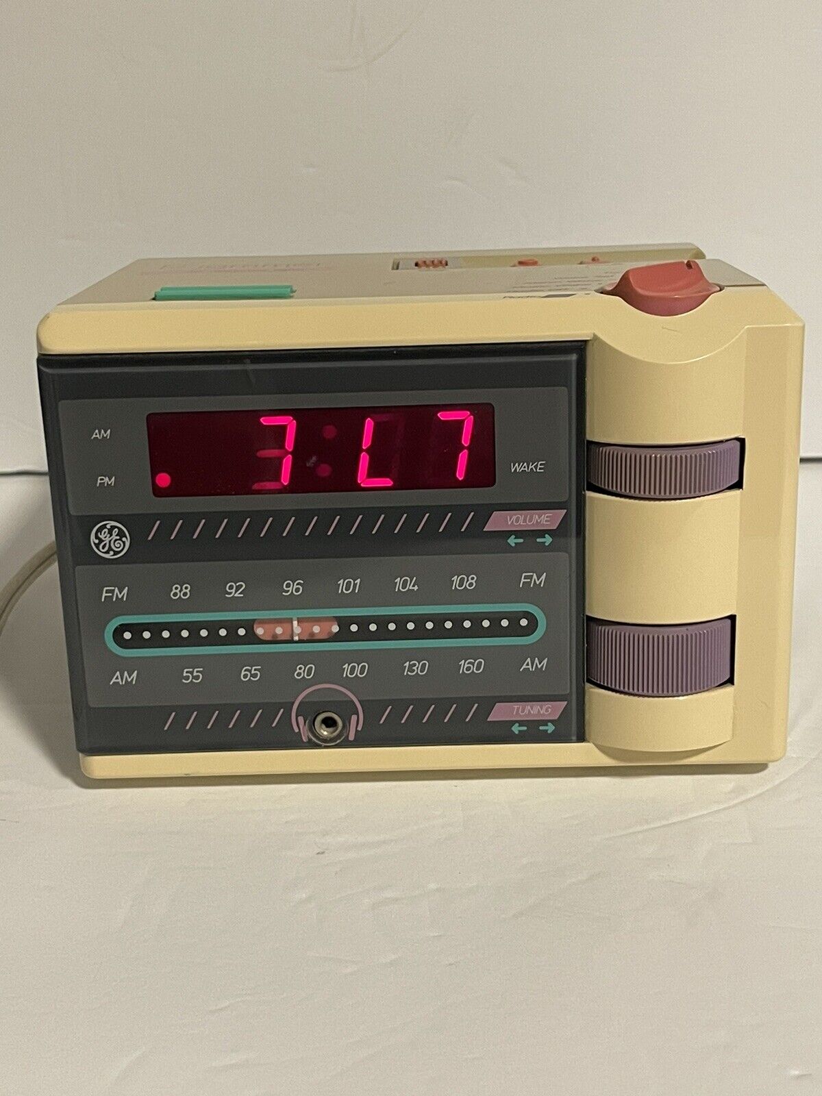 Vtg 1980s GE 7-4607WHB AC P\'jammer Pjammer AM FM Alarm Clock Radio Works Tested